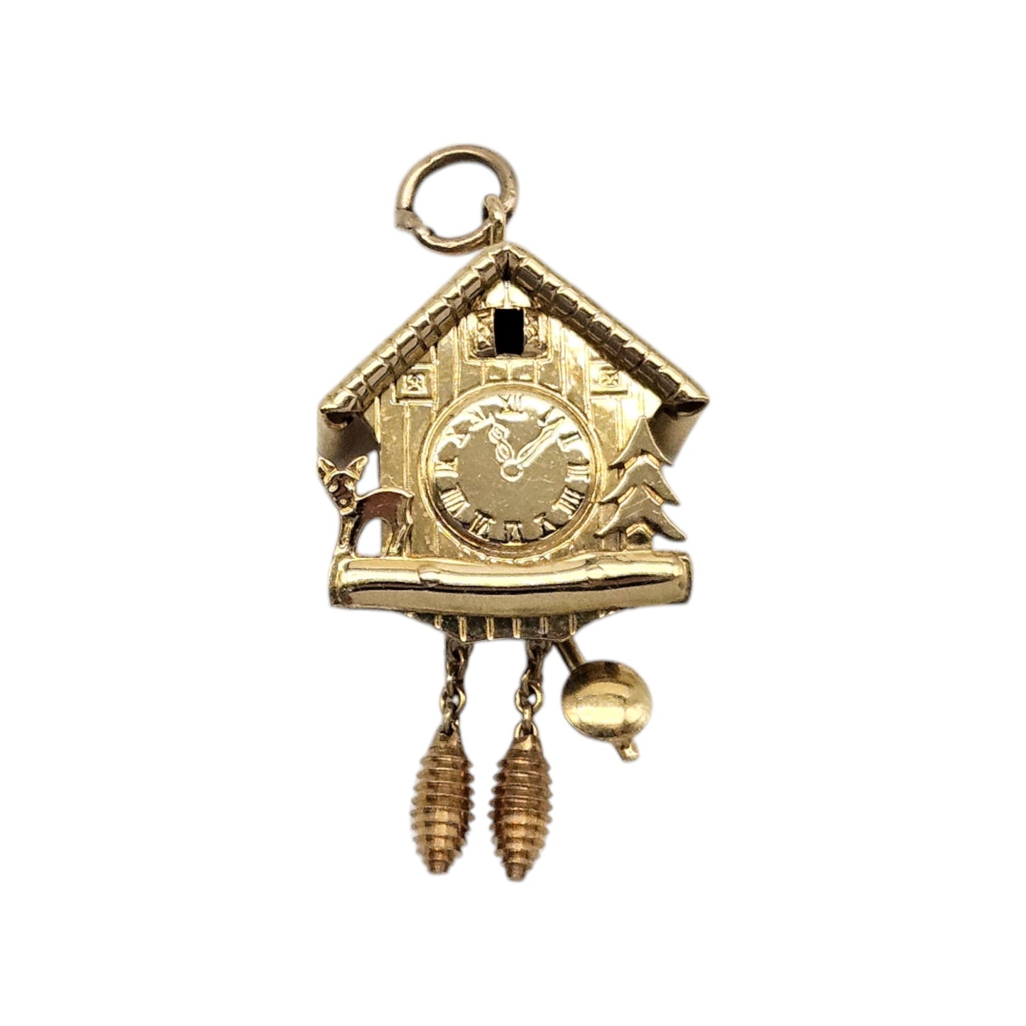 18ct Yellow Gold Articulated Cuckoo Clock Charm L 2.4 cm 3.1 g.