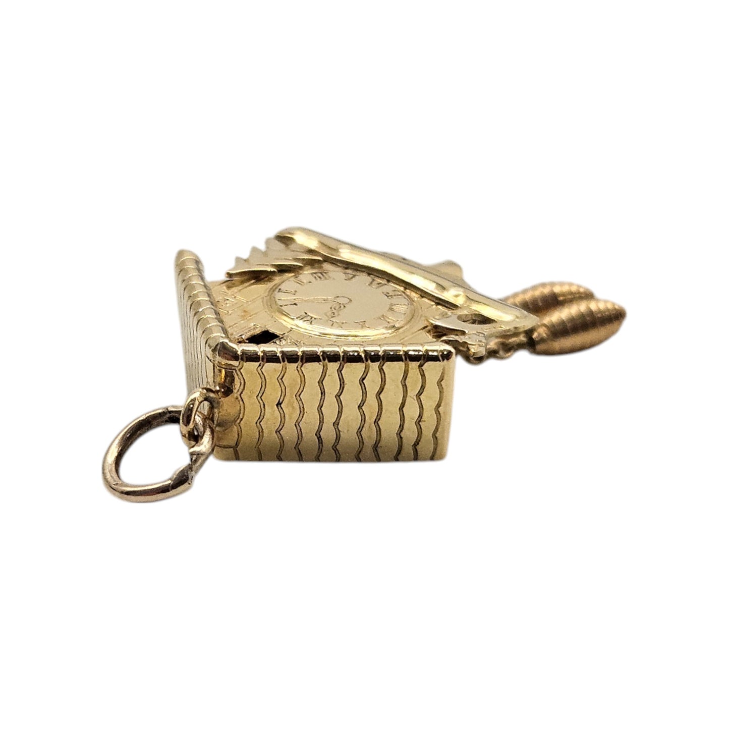18ct Yellow Gold Articulated Cuckoo Clock Charm L 2.4 cm 3.1 g.