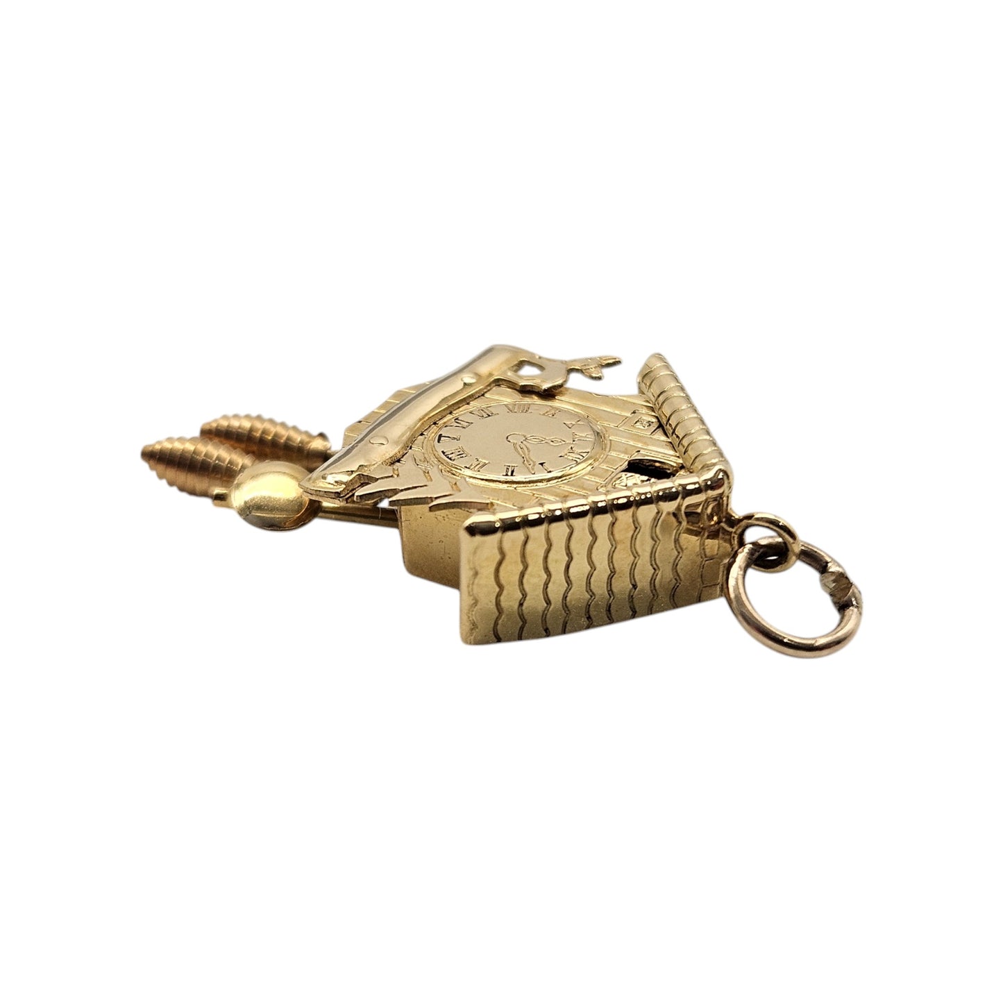 18ct Yellow Gold Articulated Cuckoo Clock Charm L 2.4 cm 3.1 g.
