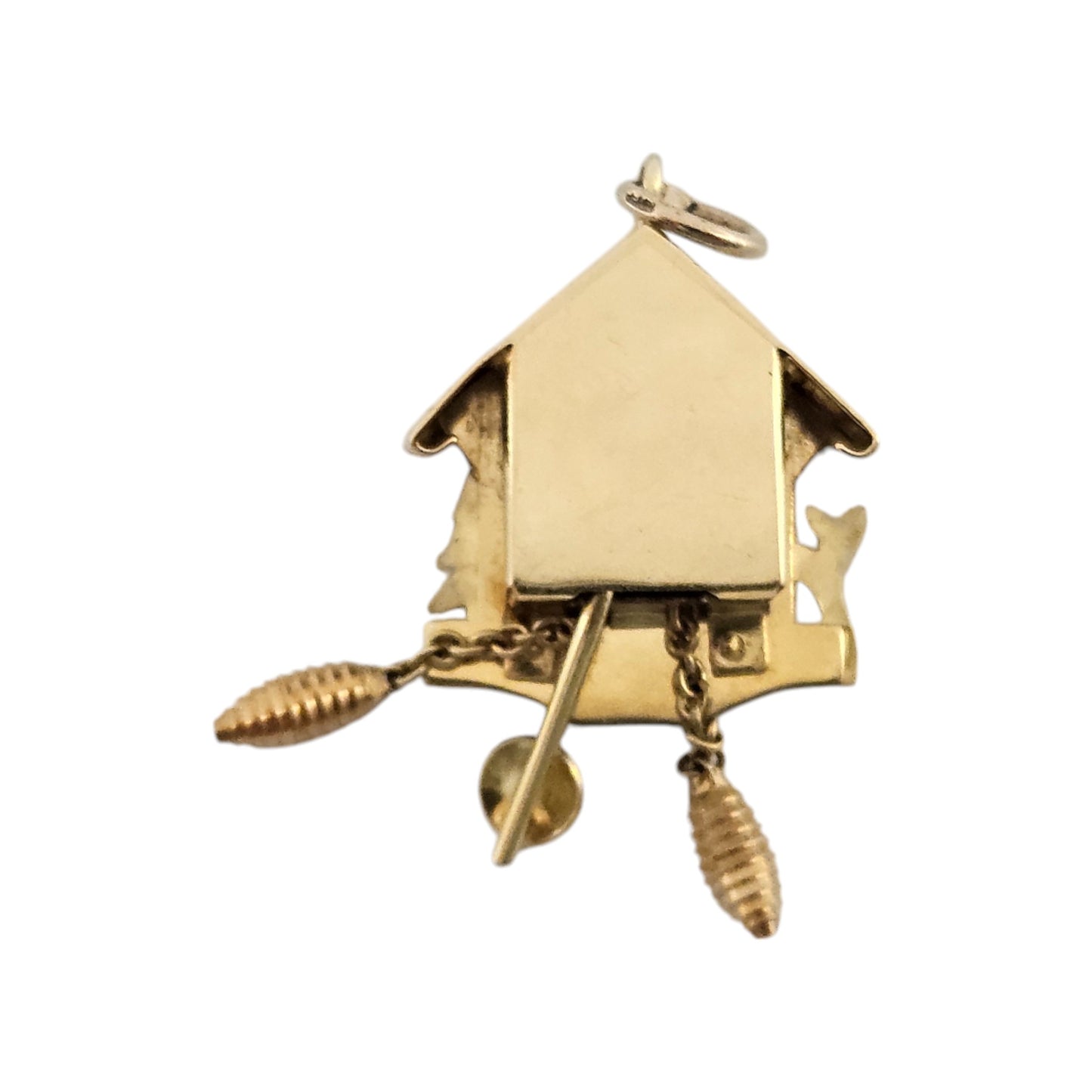18ct Yellow Gold Articulated Cuckoo Clock Charm L 2.4 cm 3.1 g.