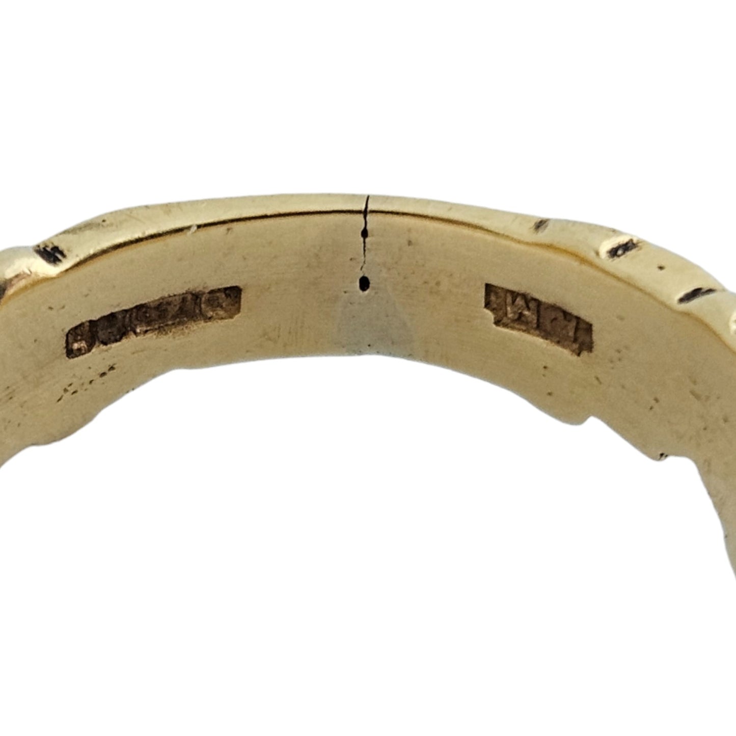 18ct 750 Yellow Gold Band Ring with Leaf Decoration 1992 Size M 5.4 g