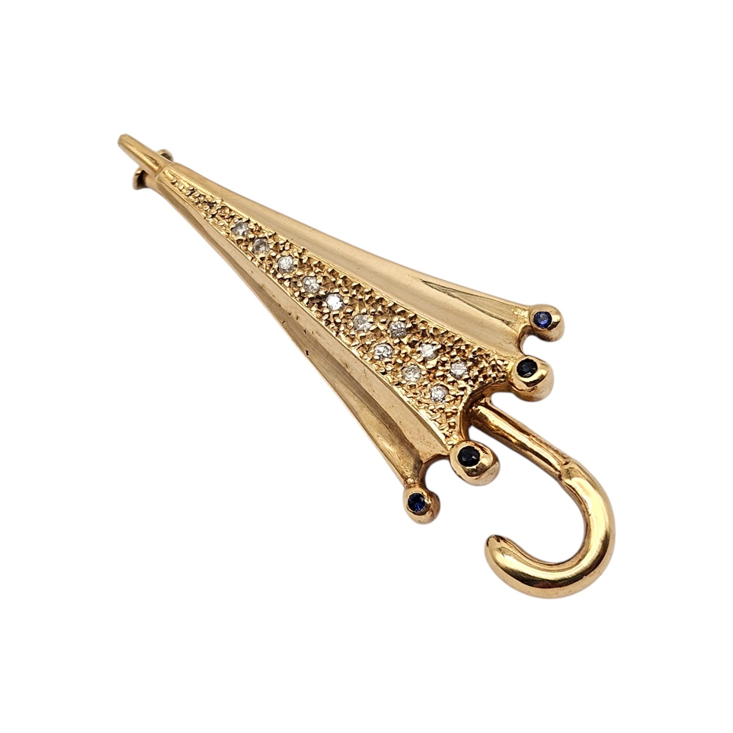 18ct Yellow Gold Umbrella Brooch With Sapphires & Diamonds L 4.3 cm 5.4 g.