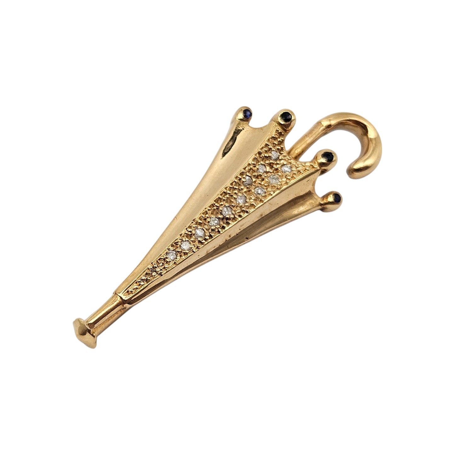 18ct Yellow Gold Umbrella Brooch With Sapphires & Diamonds L 4.3 cm 5.4 g.