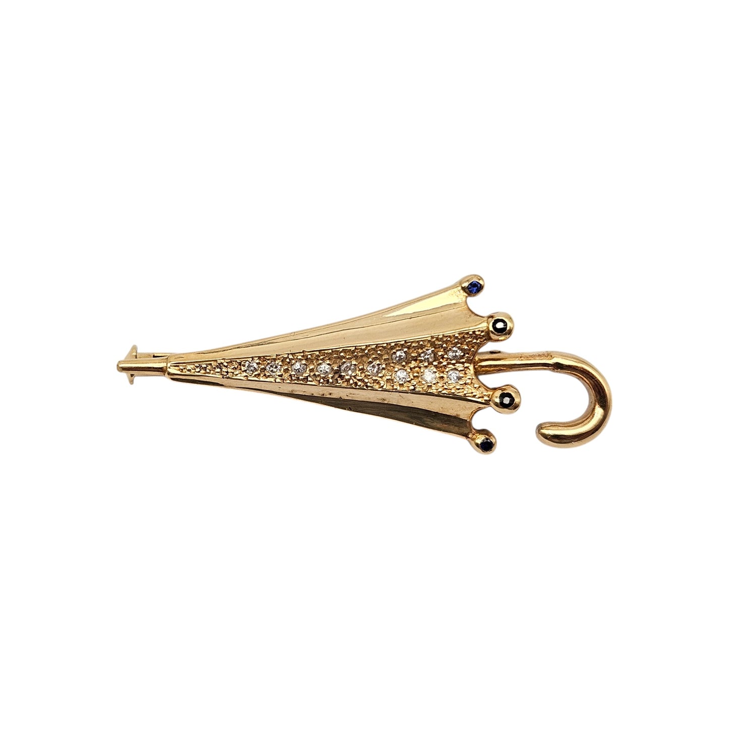 18ct Yellow Gold Umbrella Brooch With Sapphires & Diamonds L 4.3 cm 5.4 g.