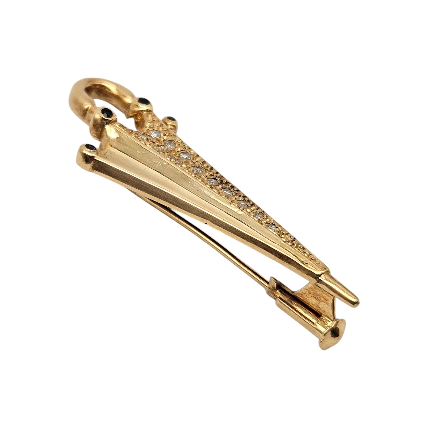 18ct Yellow Gold Umbrella Brooch With Sapphires & Diamonds L 4.3 cm 5.4 g.