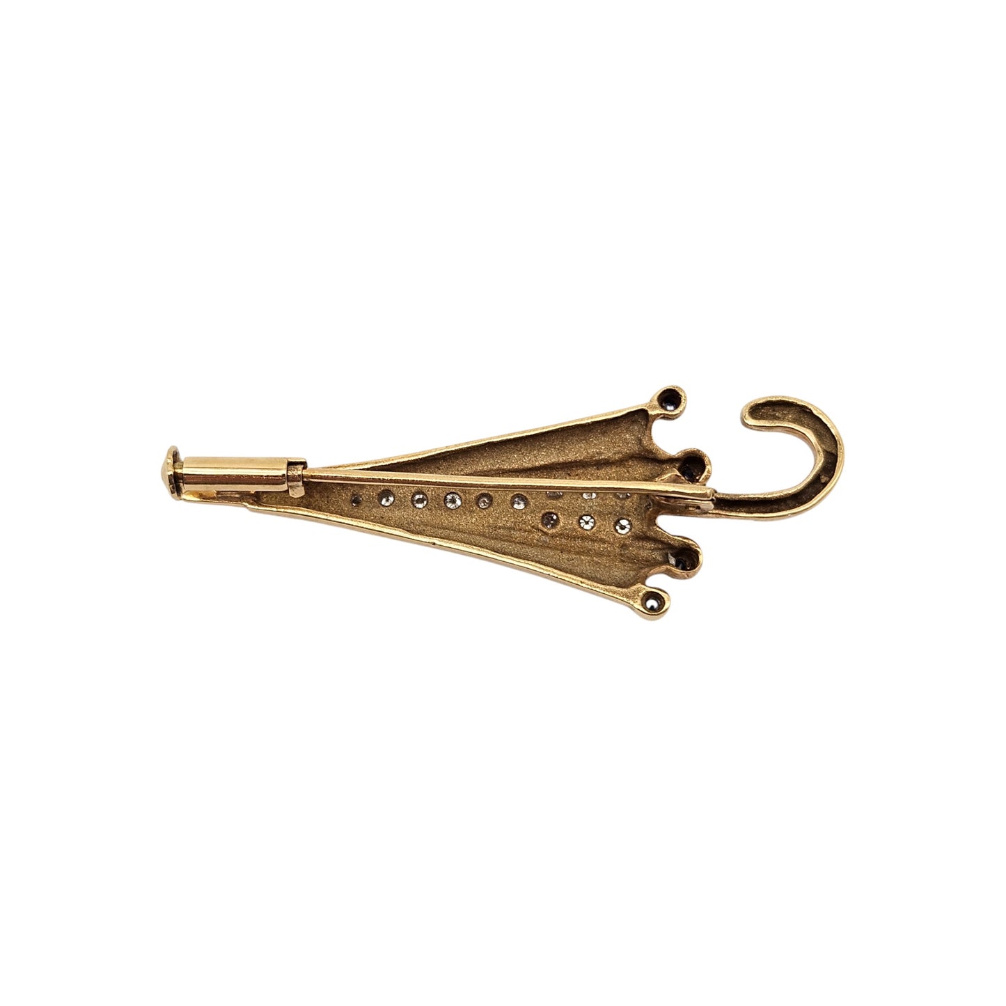 18ct Yellow Gold Umbrella Brooch With Sapphires & Diamonds L 4.3 cm 5.4 g.