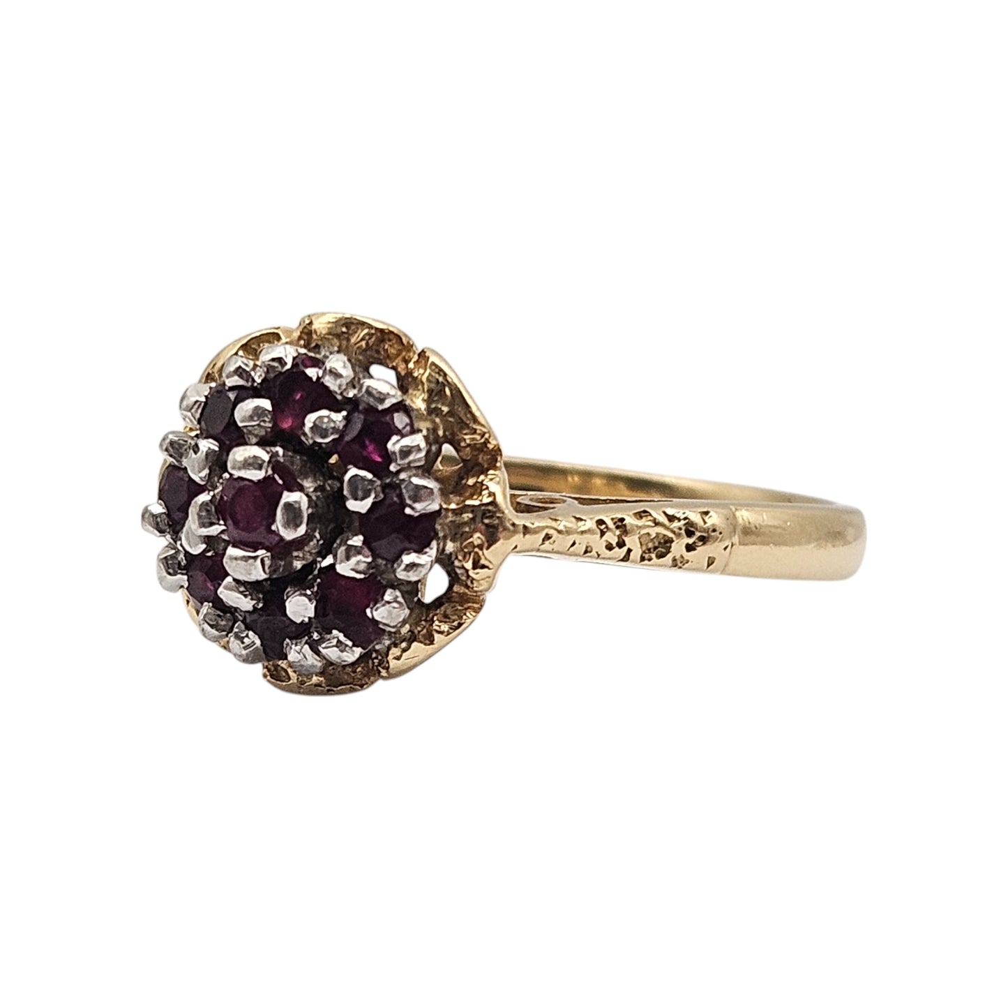 18ct Yellow Gold Garnet Cluster Ring Size M 4.3 g
