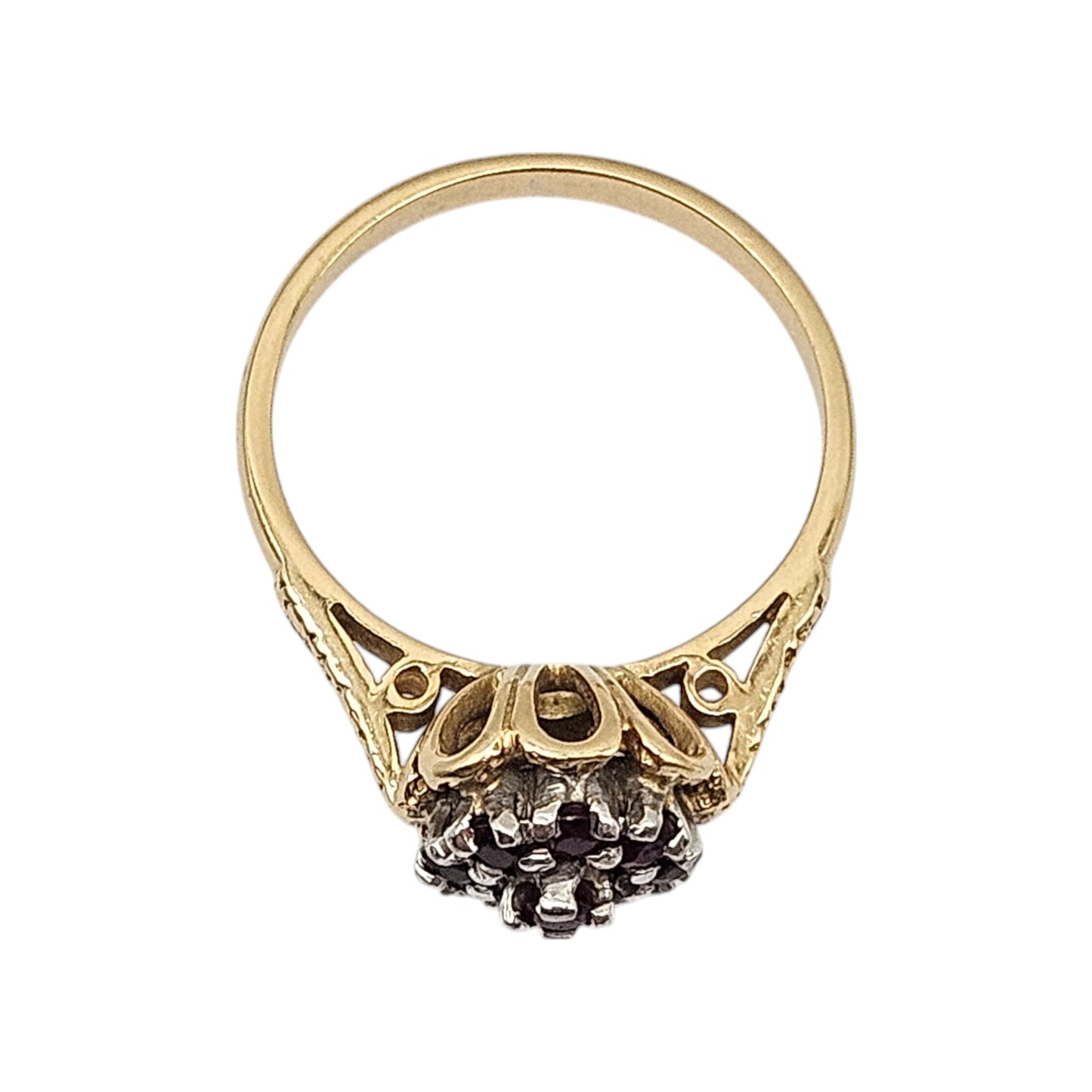 18ct Yellow Gold Garnet Cluster Ring Size M 4.3 g