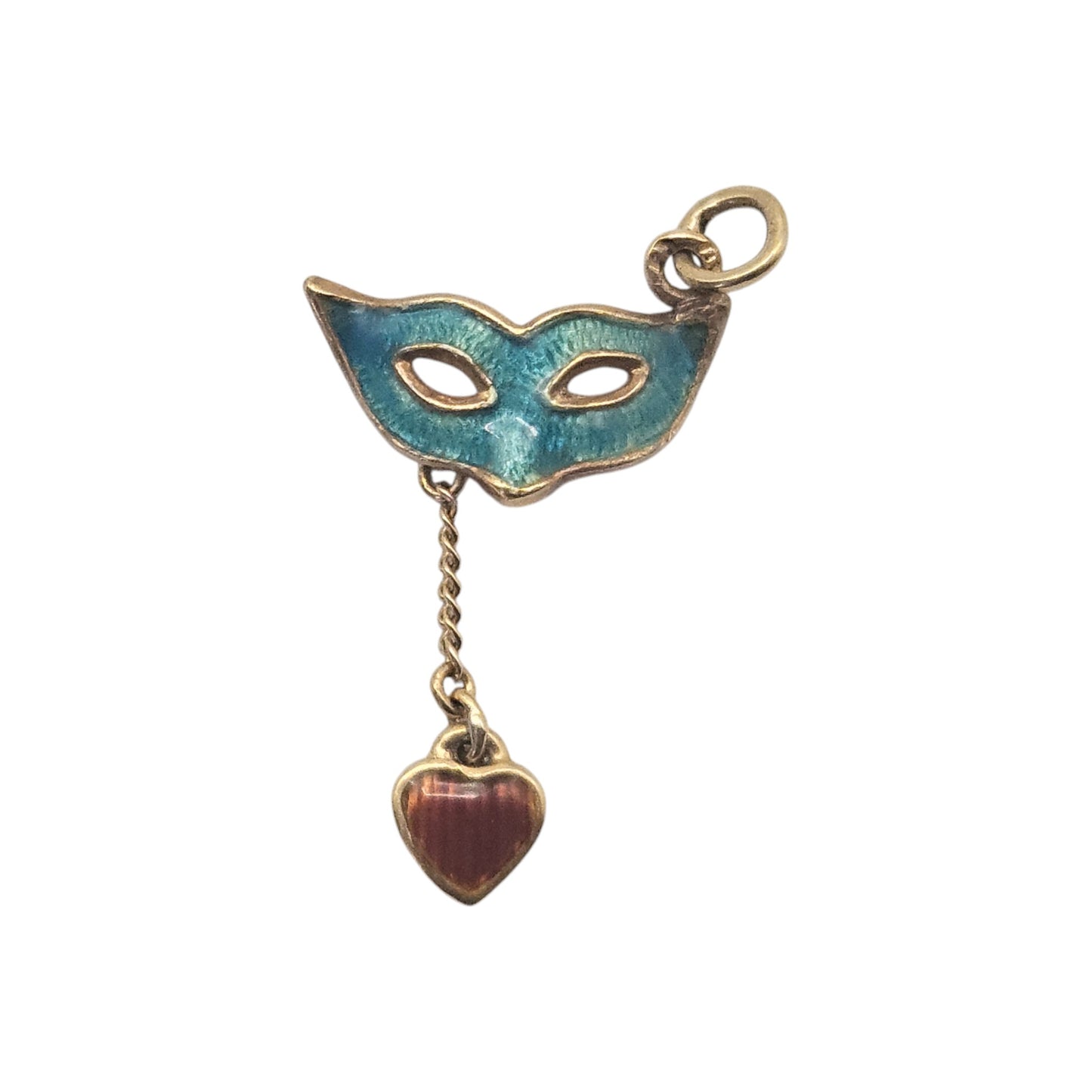 18ct Yellow Gold & Enamel Masquerade Mask Charm With Heart