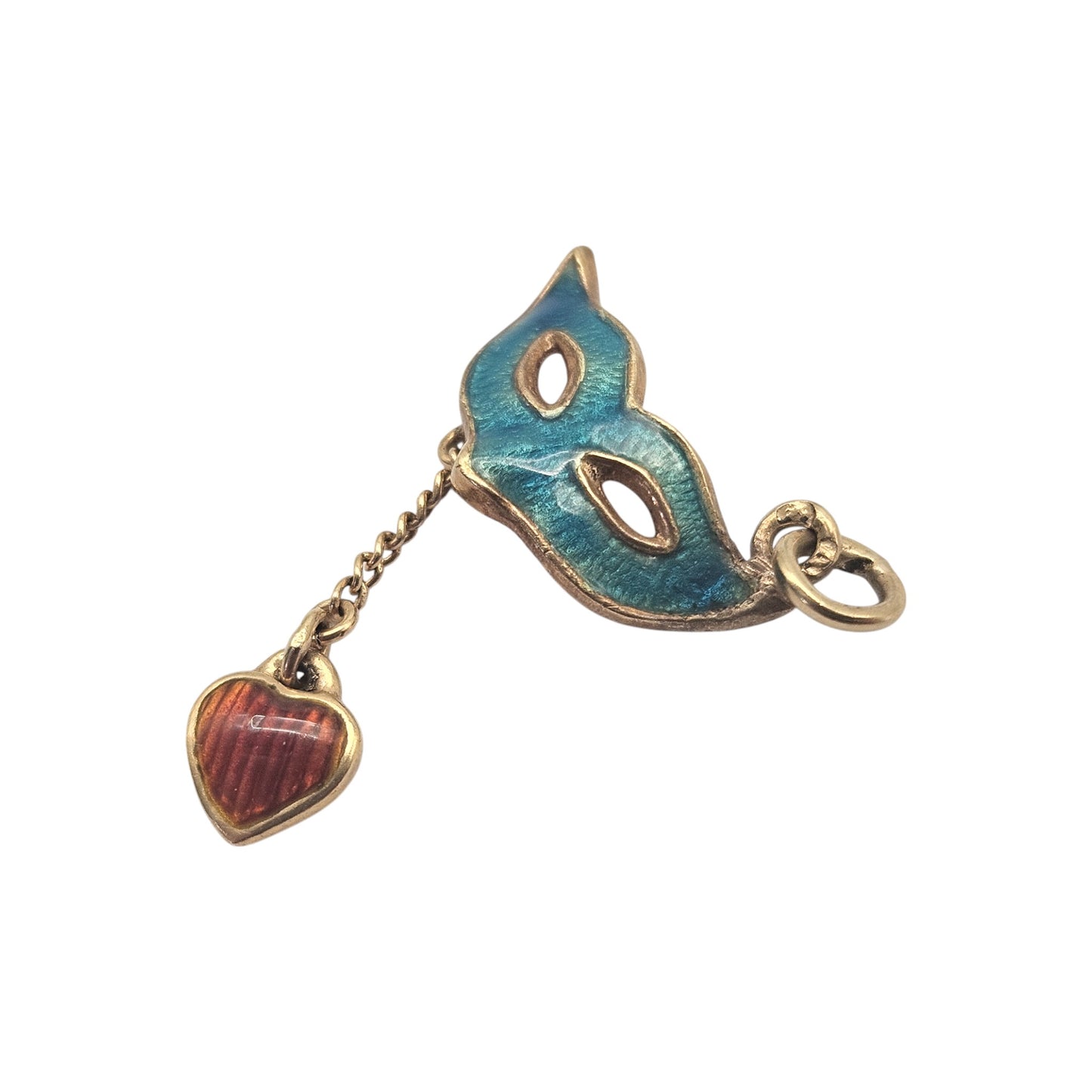 18ct Yellow Gold & Enamel Masquerade Mask Charm With Heart