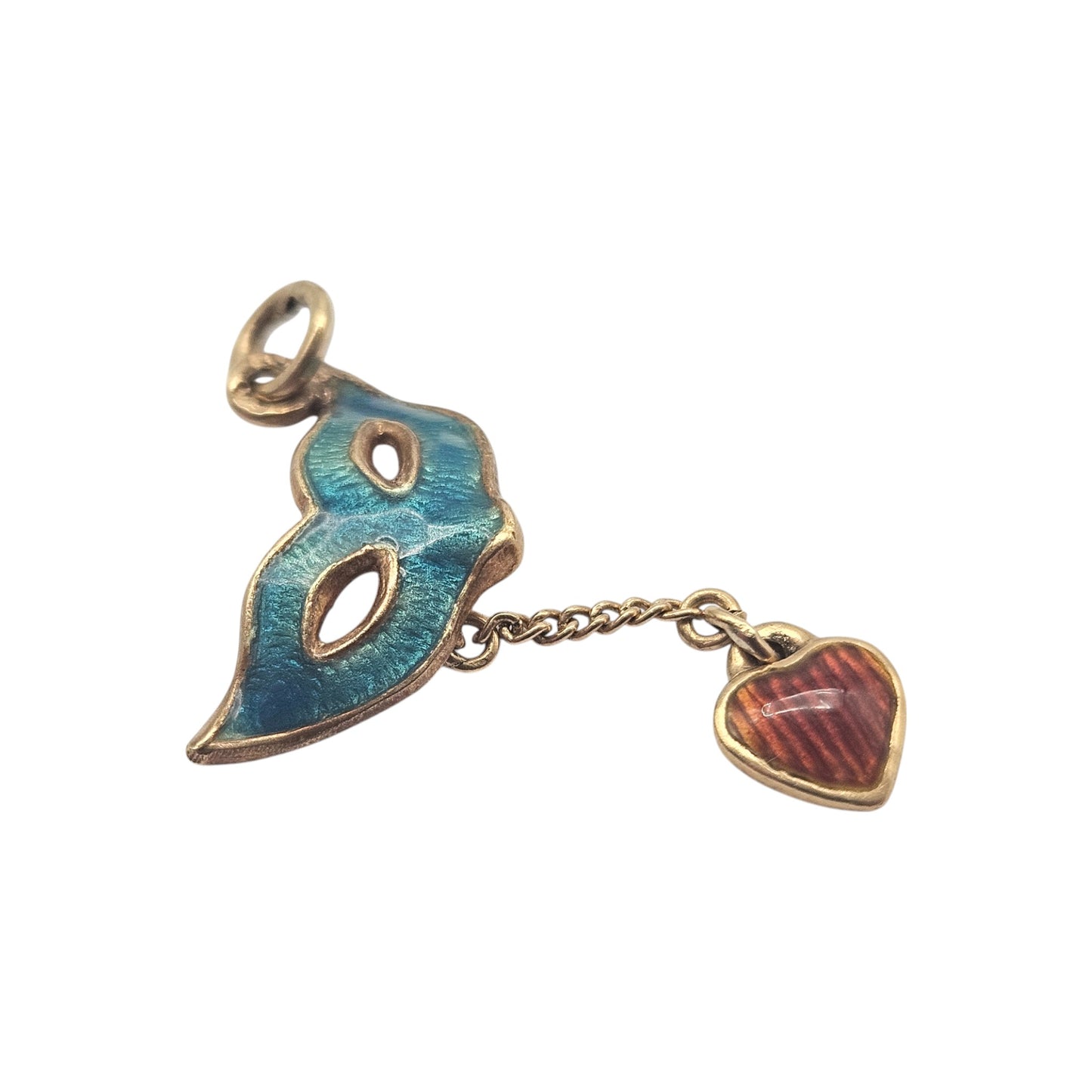 18ct Yellow Gold & Enamel Masquerade Mask Charm With Heart