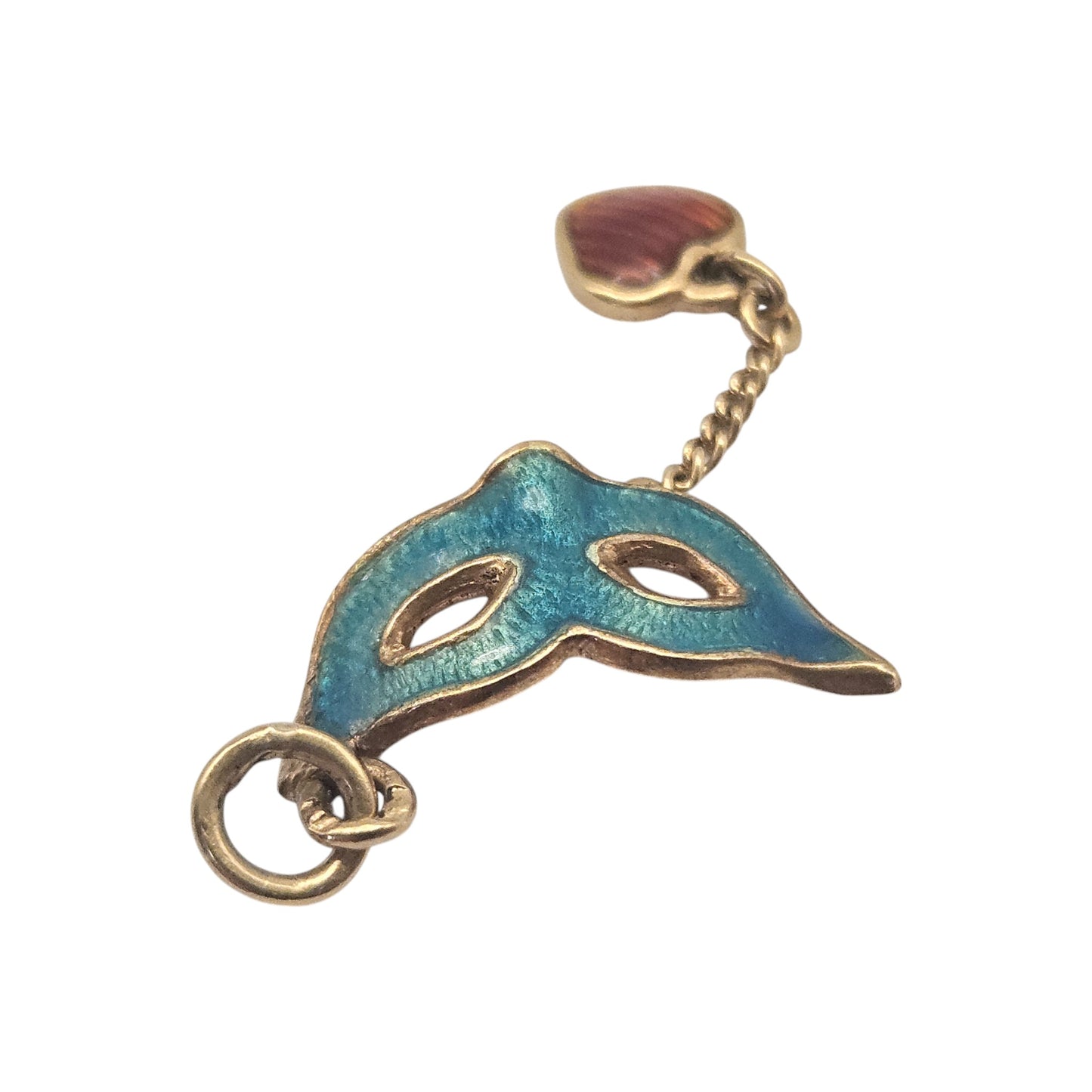 18ct Yellow Gold & Enamel Masquerade Mask Charm With Heart