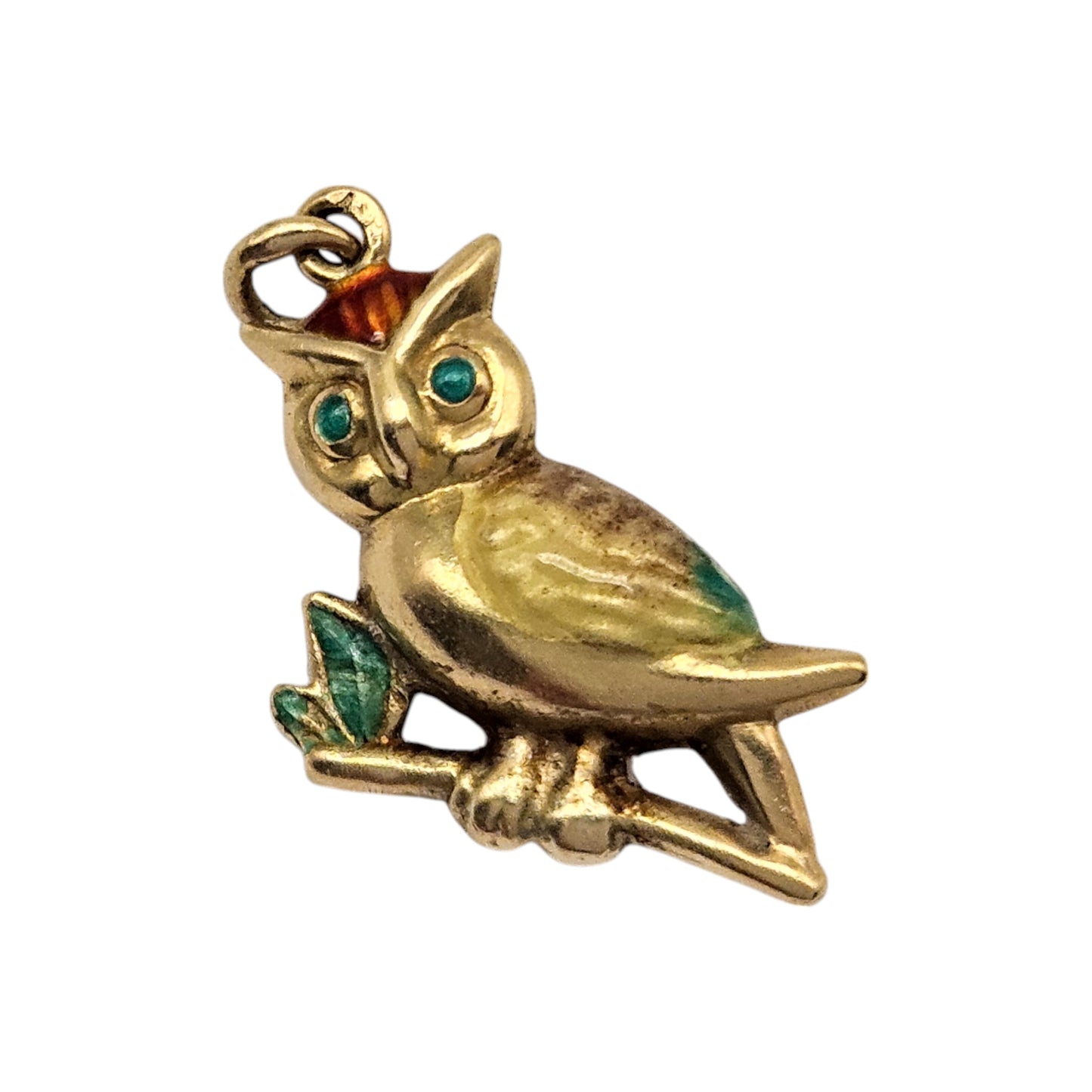 18ct Yellow Gold & Enamel Owl Charm L 1.9 cm 1.8 g.