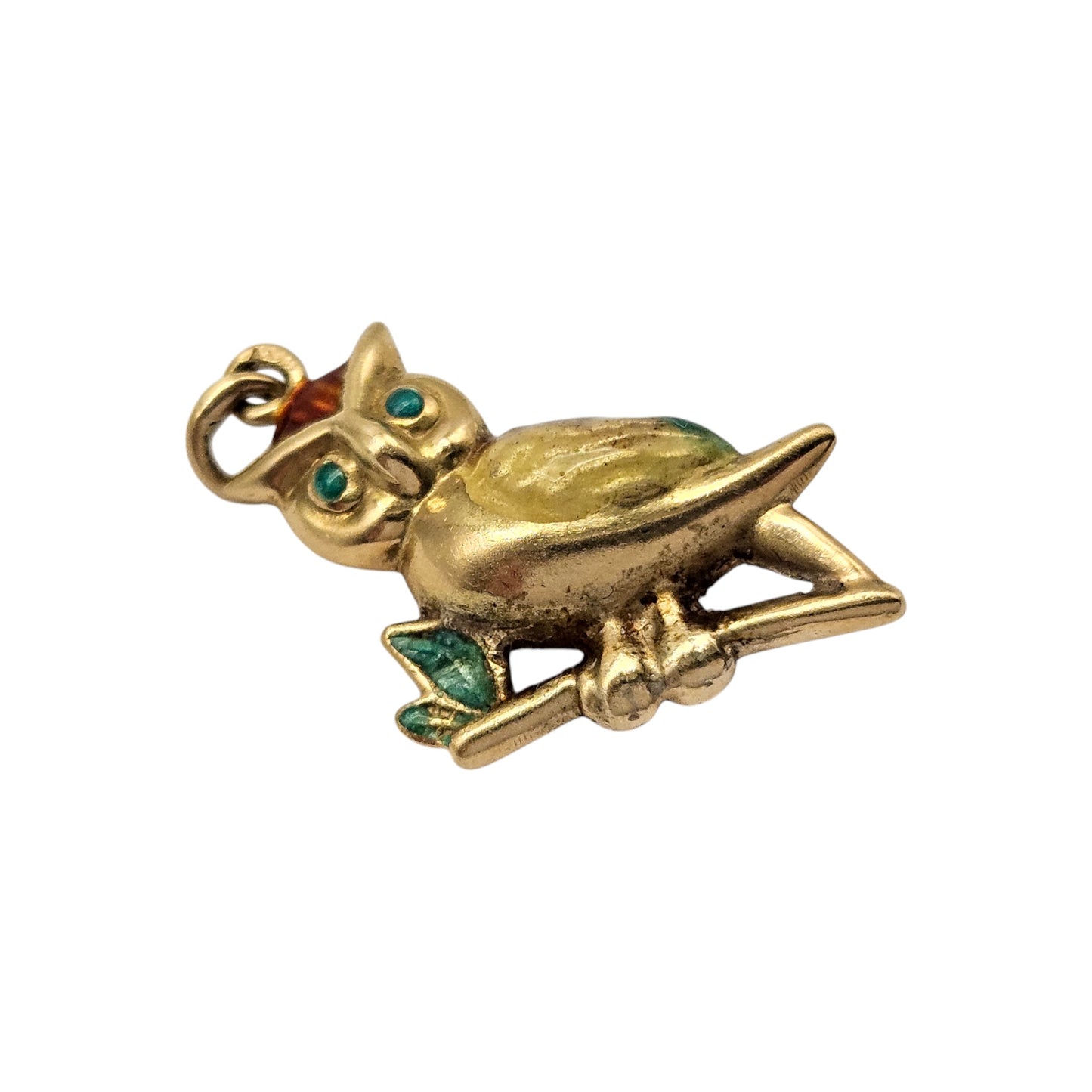 18ct Yellow Gold & Enamel Owl Charm L 1.9 cm 1.8 g.