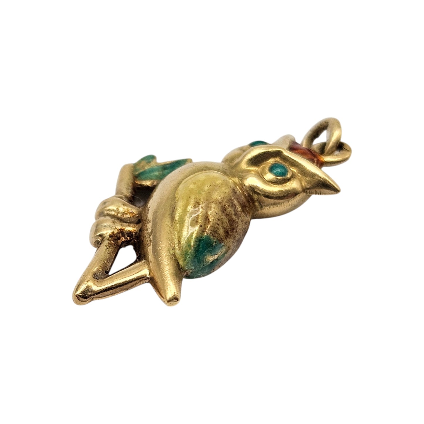 18ct Yellow Gold & Enamel Owl Charm L 1.9 cm 1.8 g.