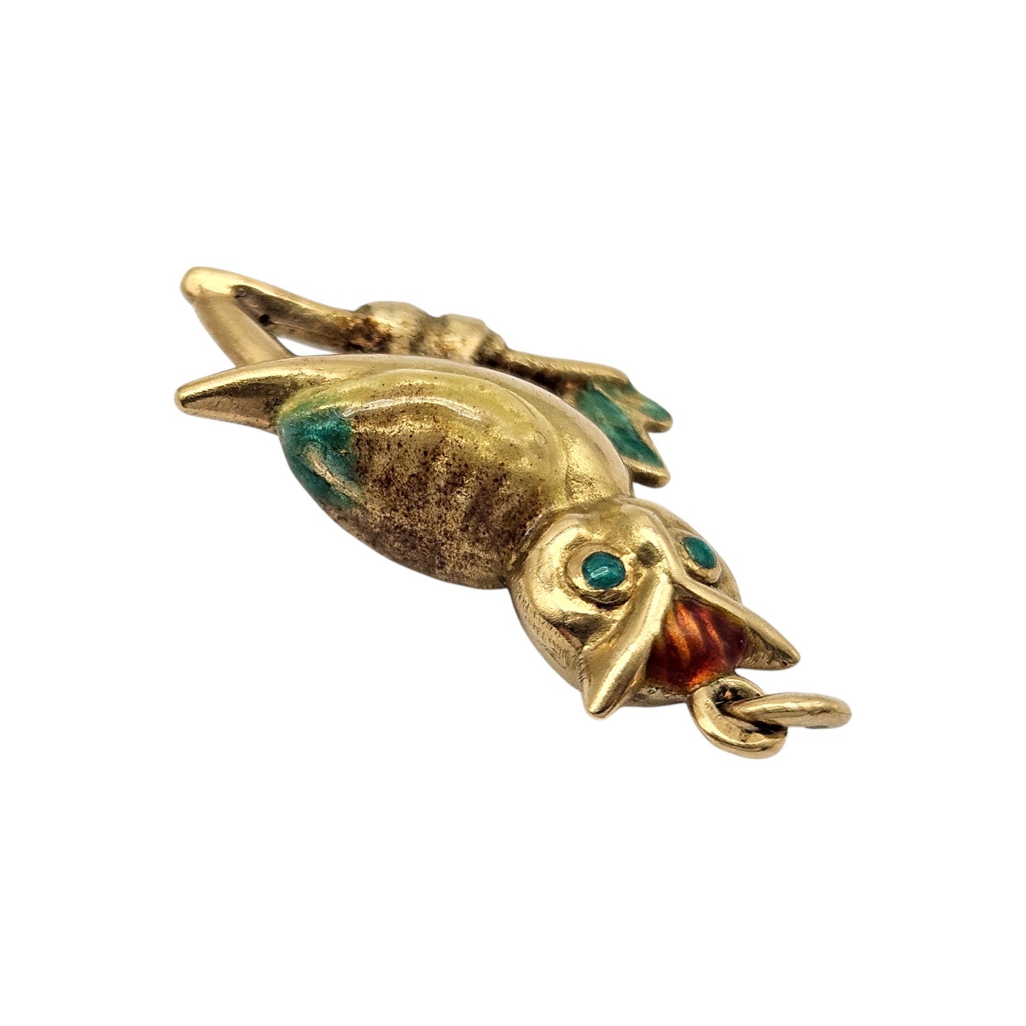 18ct Yellow Gold & Enamel Owl Charm L 1.9 cm 1.8 g.