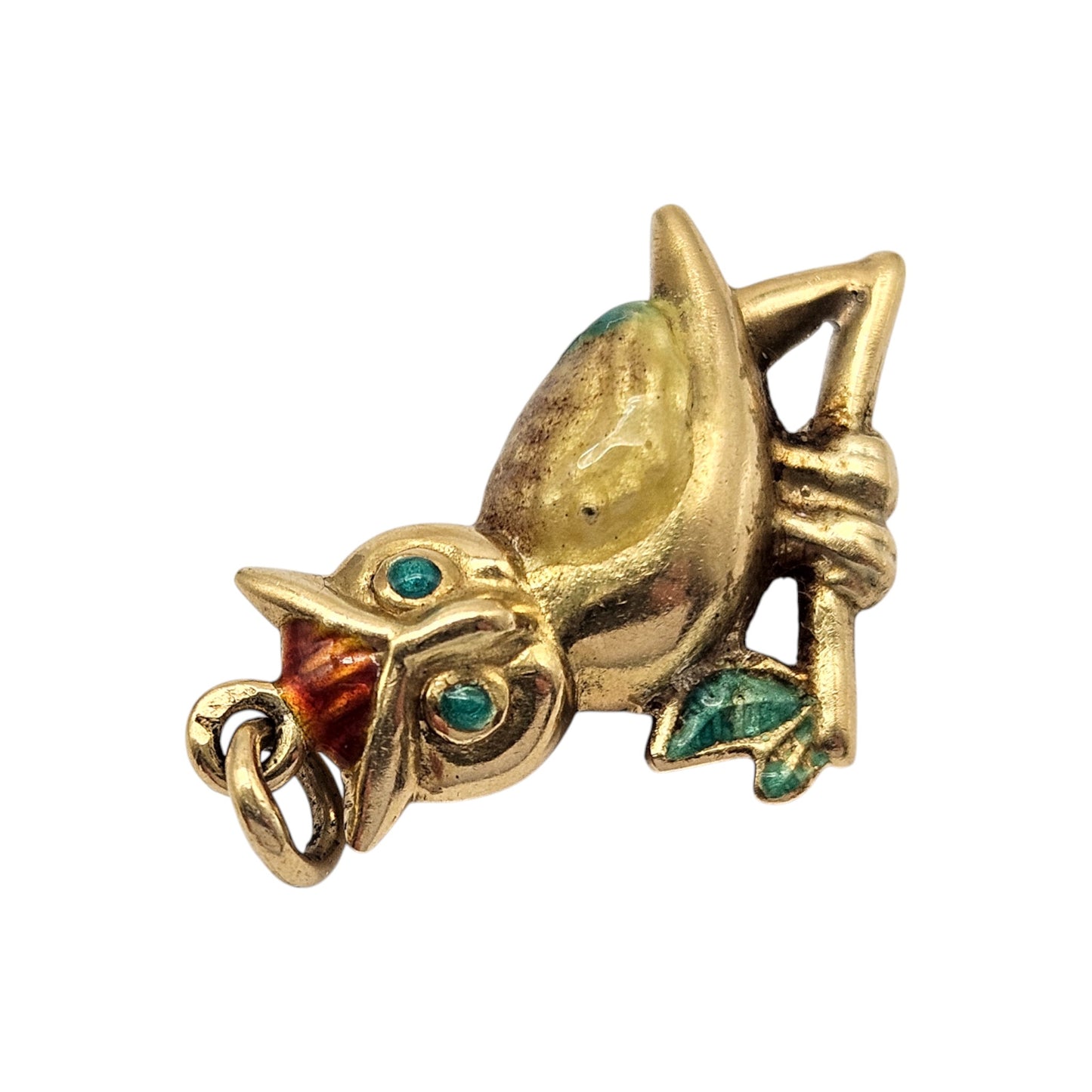 18ct Yellow Gold & Enamel Owl Charm L 1.9 cm 1.8 g.