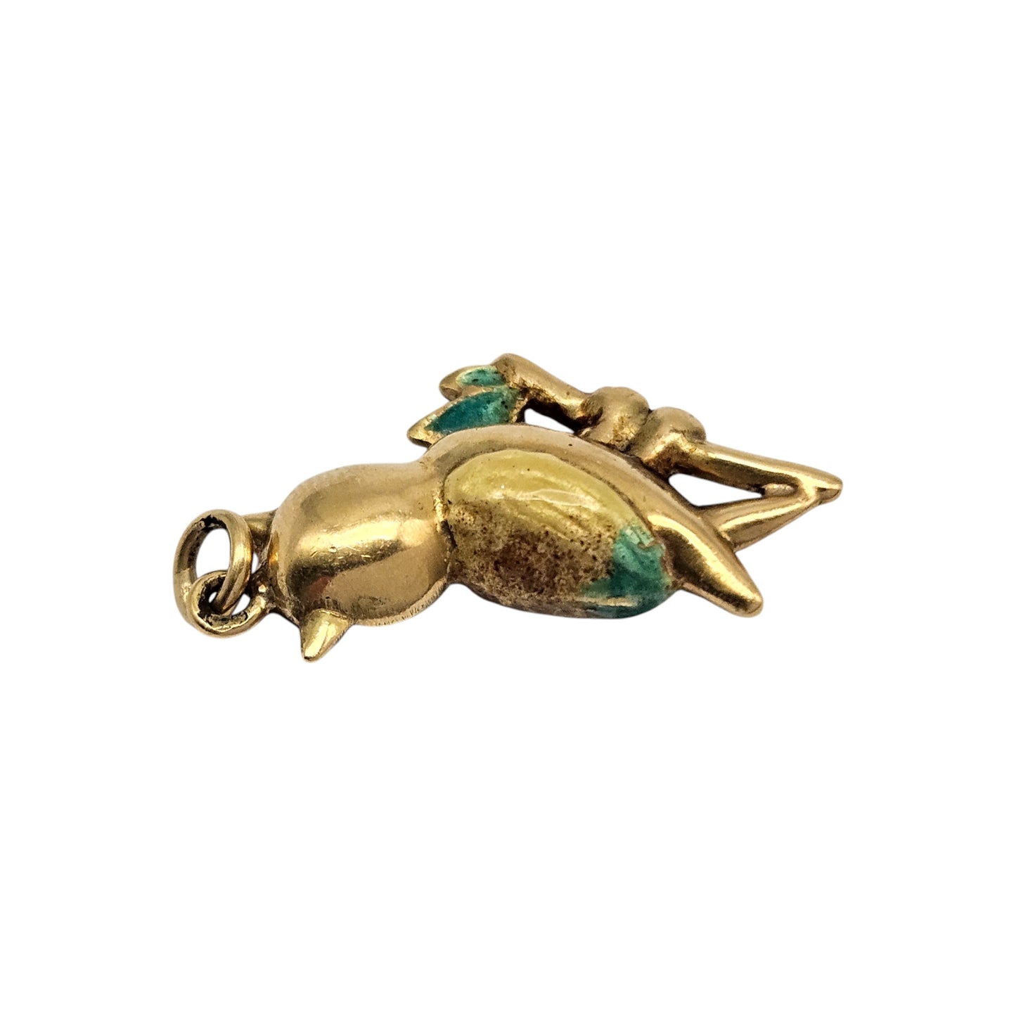 18ct Yellow Gold & Enamel Owl Charm L 1.9 cm 1.8 g.