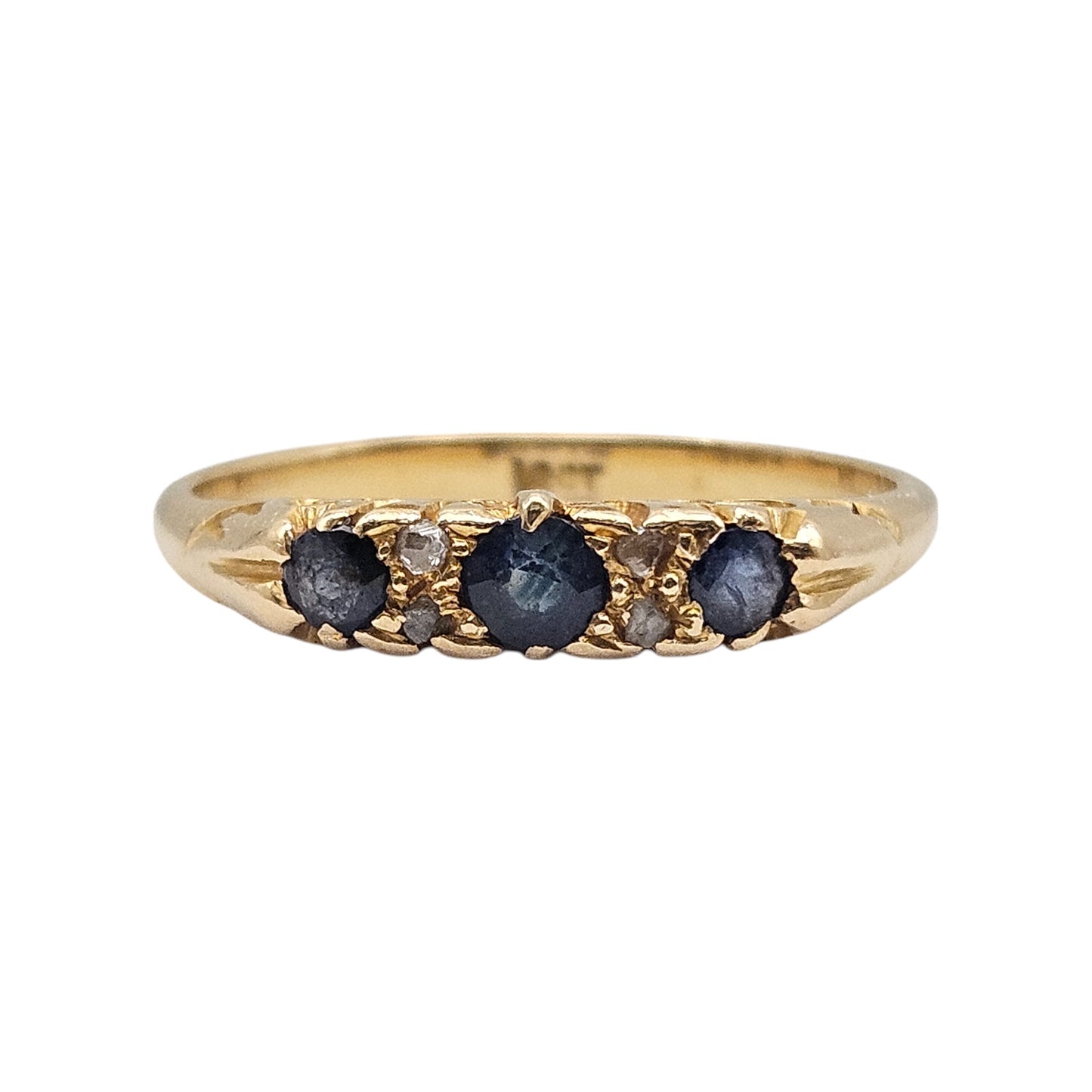 18ct Yellow Gold Sapphire & Diamonds Ring Size N 2.9 g.