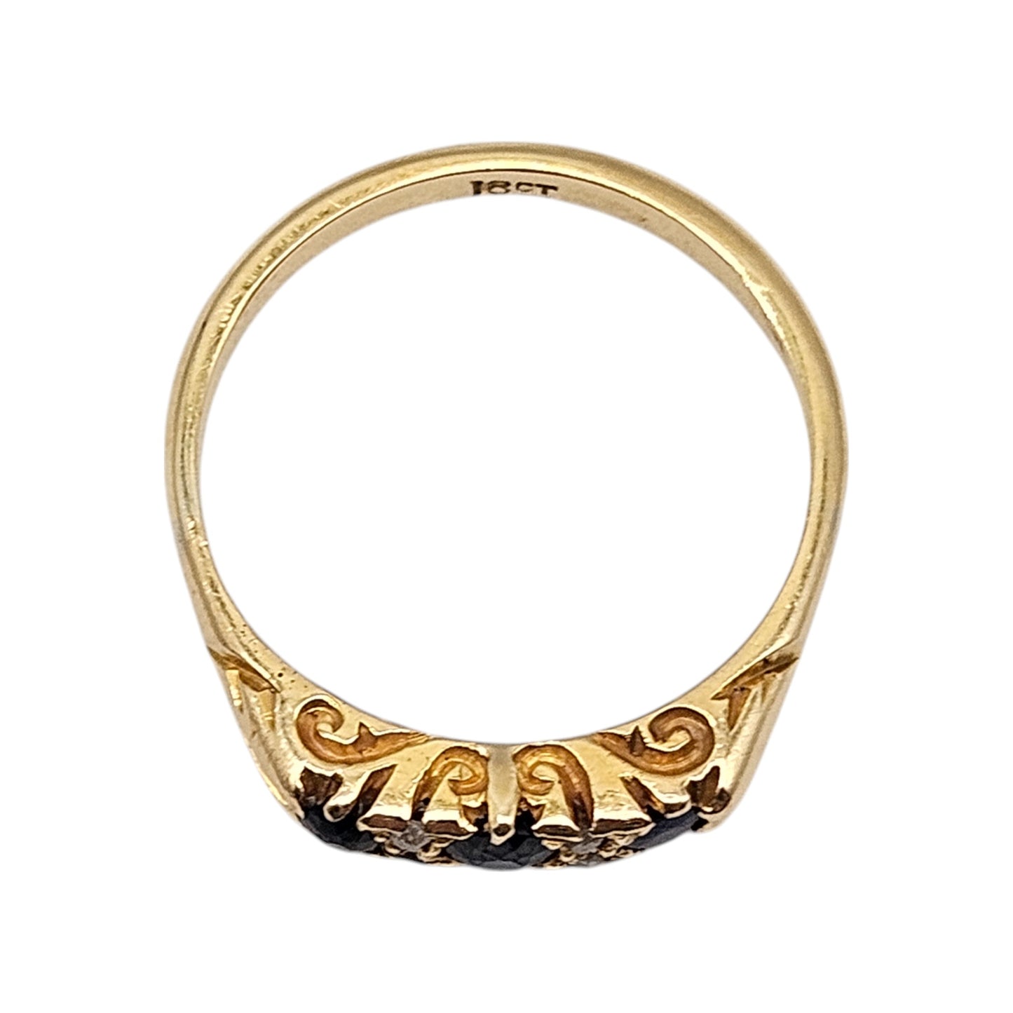 18ct Yellow Gold Sapphire & Diamonds Ring Size N 2.9 g.