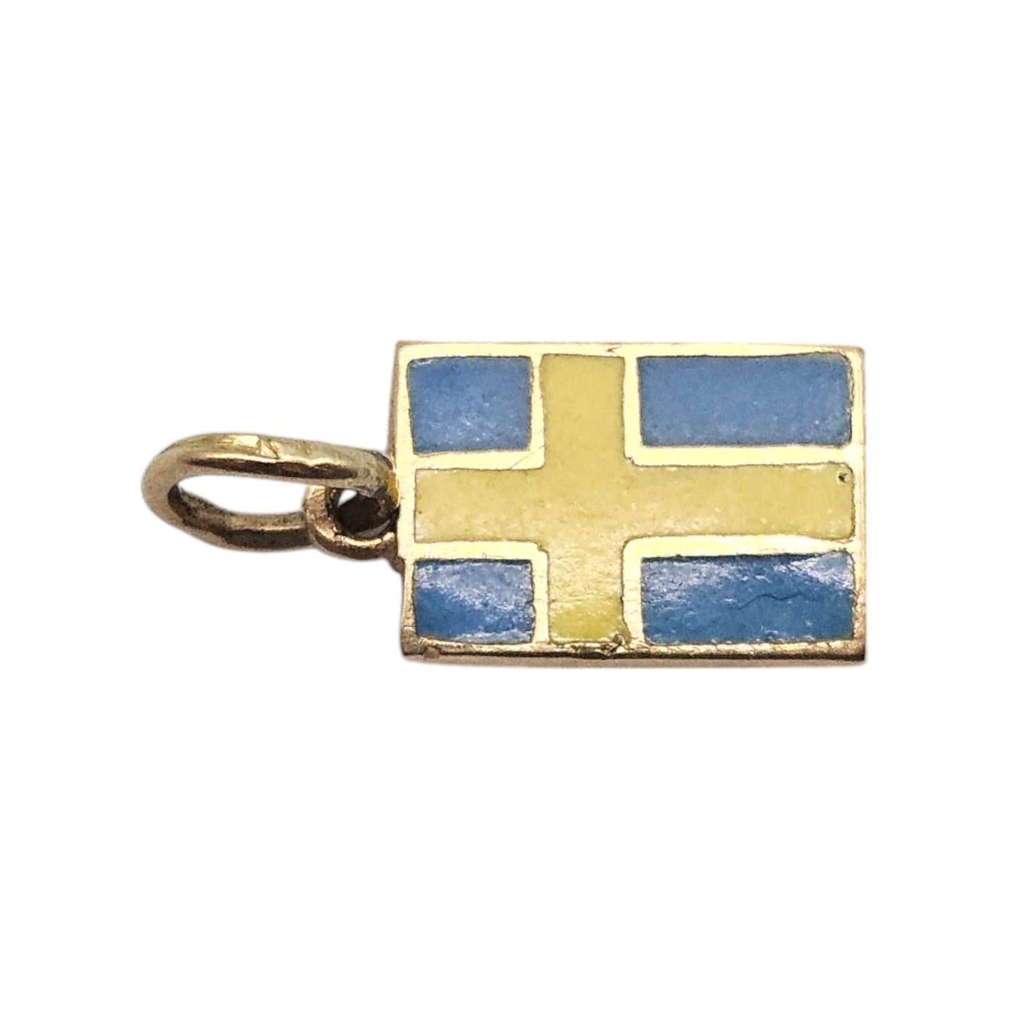 18ct Yellow Gold & Enamel Swedish Flag Charm L 9 mm 0.7 g.