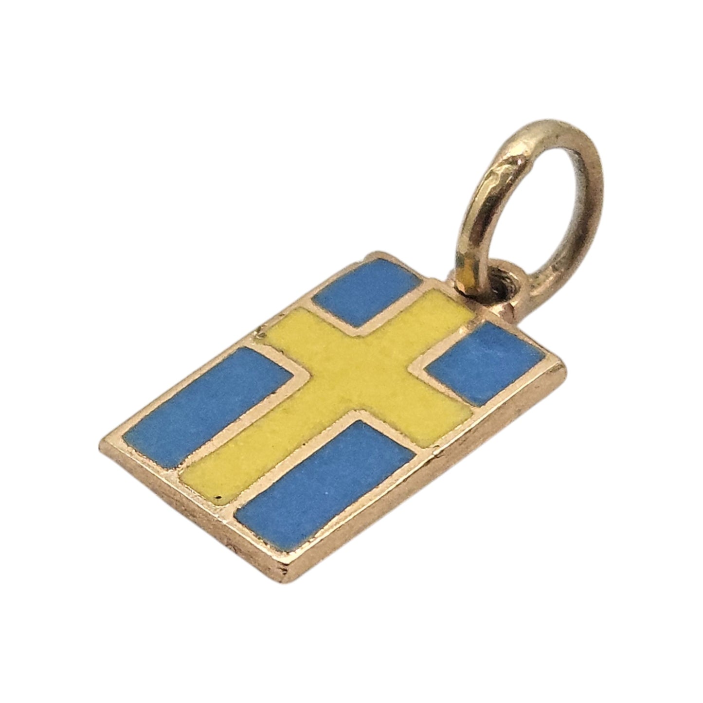 18ct Yellow Gold & Enamel Swedish Flag Charm L 9 mm 0.7 g.