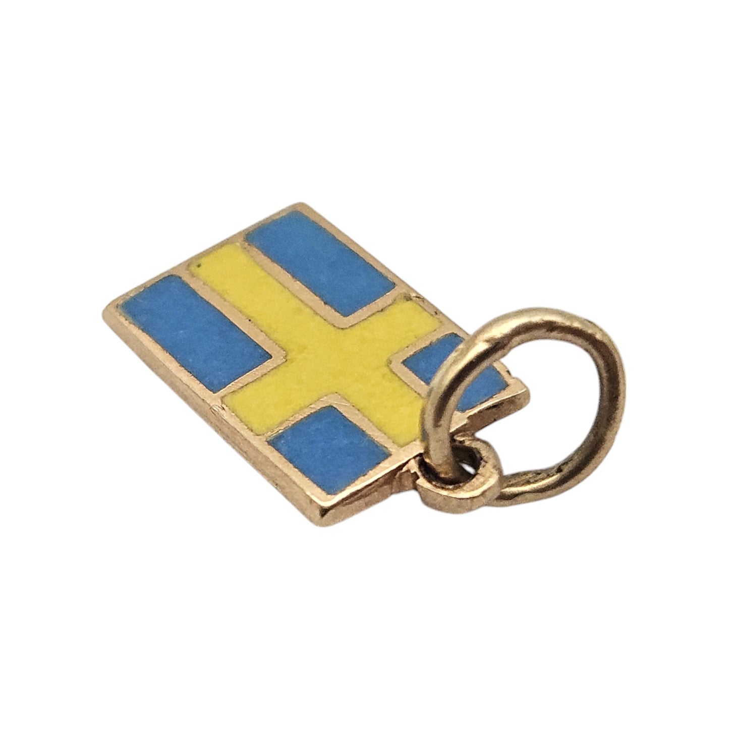 18ct Yellow Gold & Enamel Swedish Flag Charm L 9 mm 0.7 g.