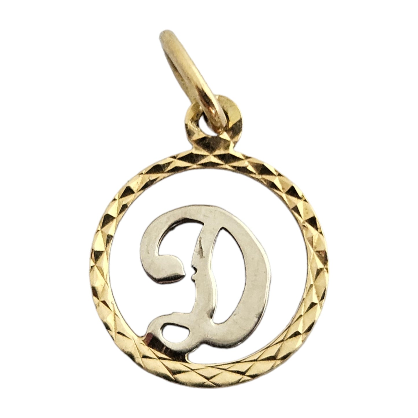 18ct 750 Yellow & White Gold Letter "D" Pendant Dia 1.2 cm 0.7 g