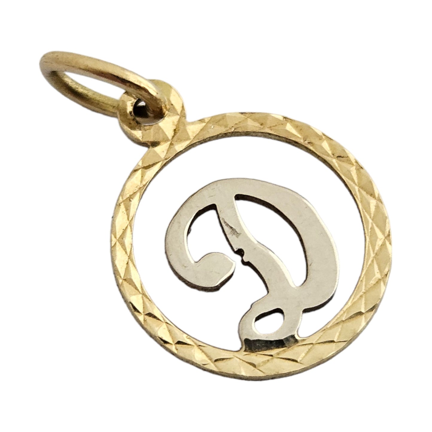 18ct 750 Yellow & White Gold Letter "D" Pendant Dia 1.2 cm 0.7 g
