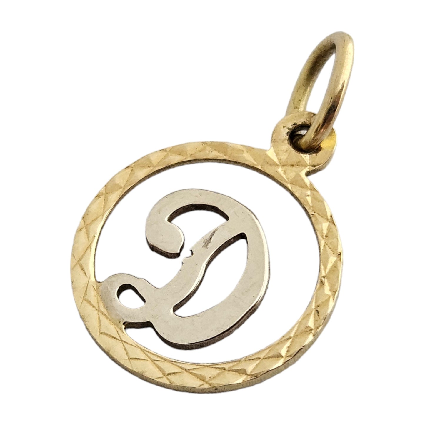 18ct 750 Yellow & White Gold Letter "D" Pendant Dia 1.2 cm 0.7 g