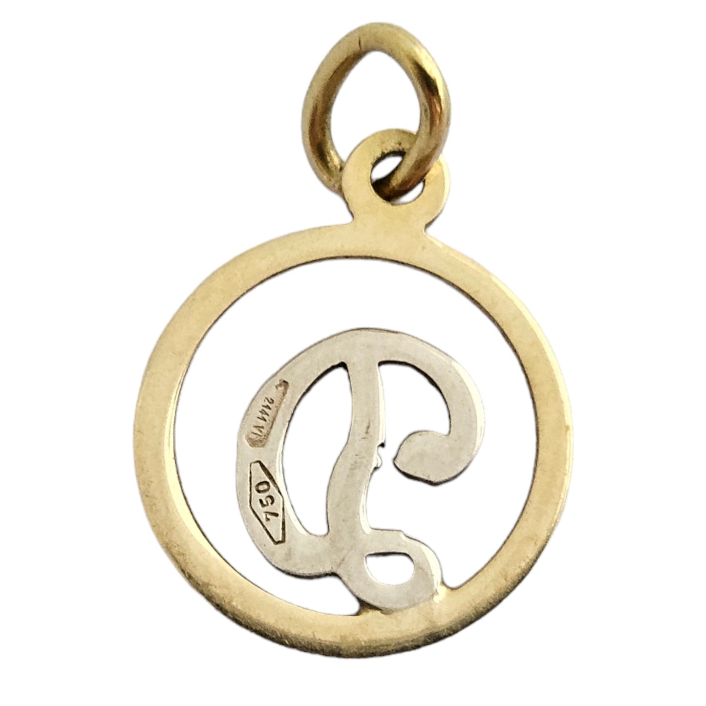 18ct 750 Yellow & White Gold Letter "D" Pendant Dia 1.2 cm 0.7 g