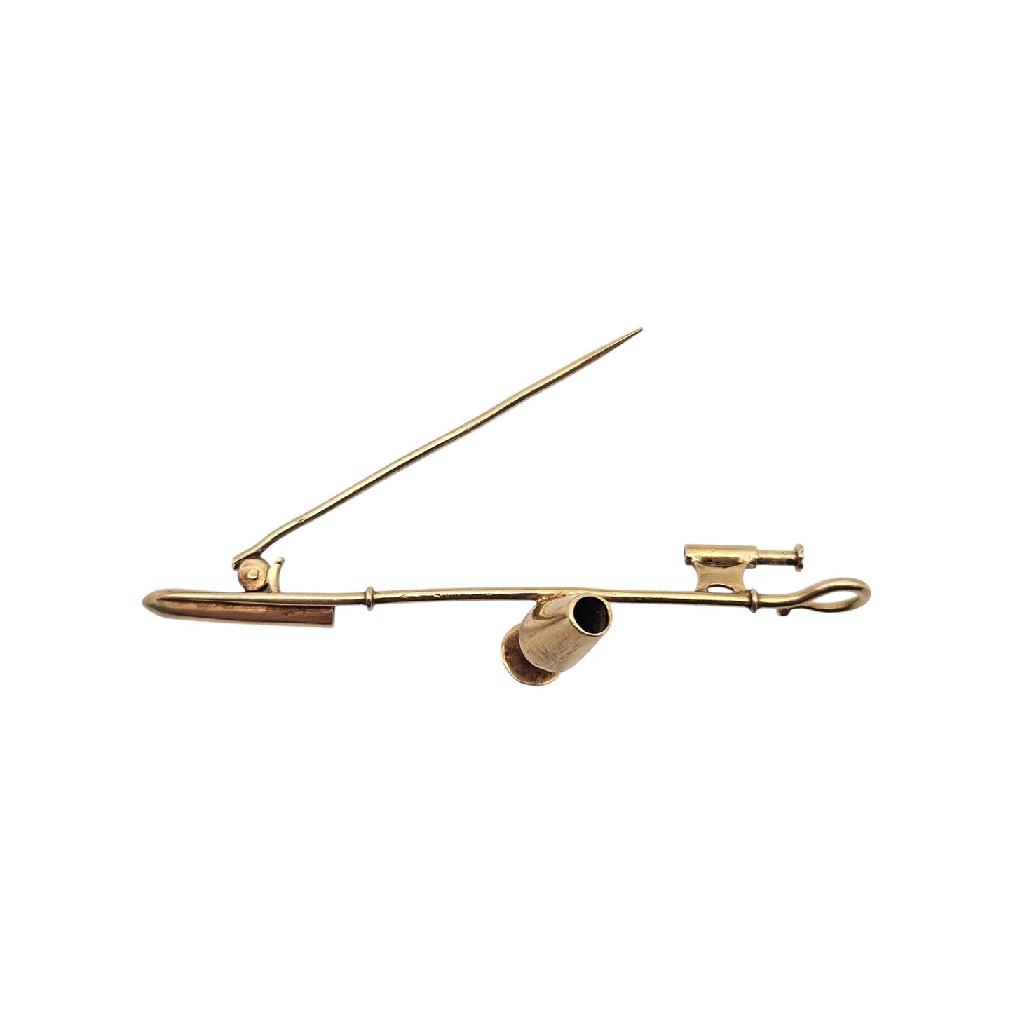 Unusual 18ct Yellow Gold Wine Dipper Brooch L 6.4 cm 4.4 g.