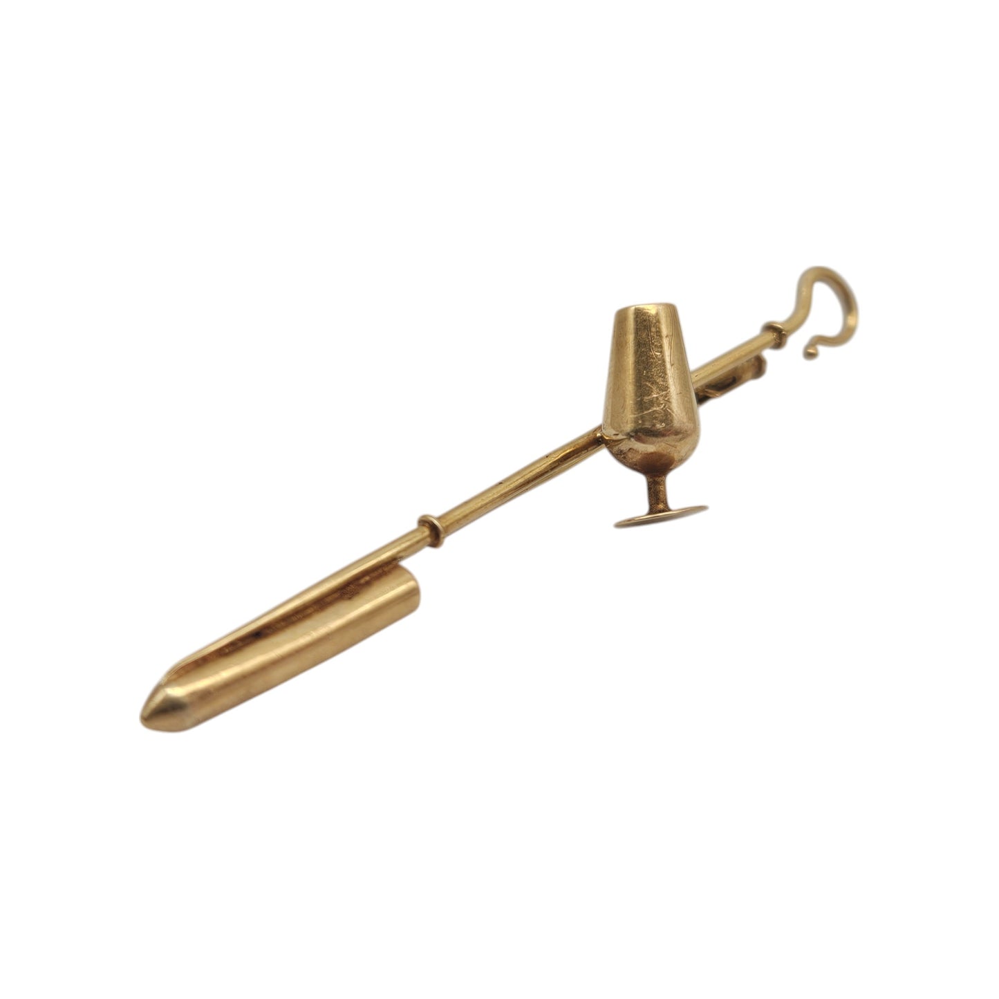 Unusual 18ct Yellow Gold Wine Dipper Brooch L 6.4 cm 4.4 g.