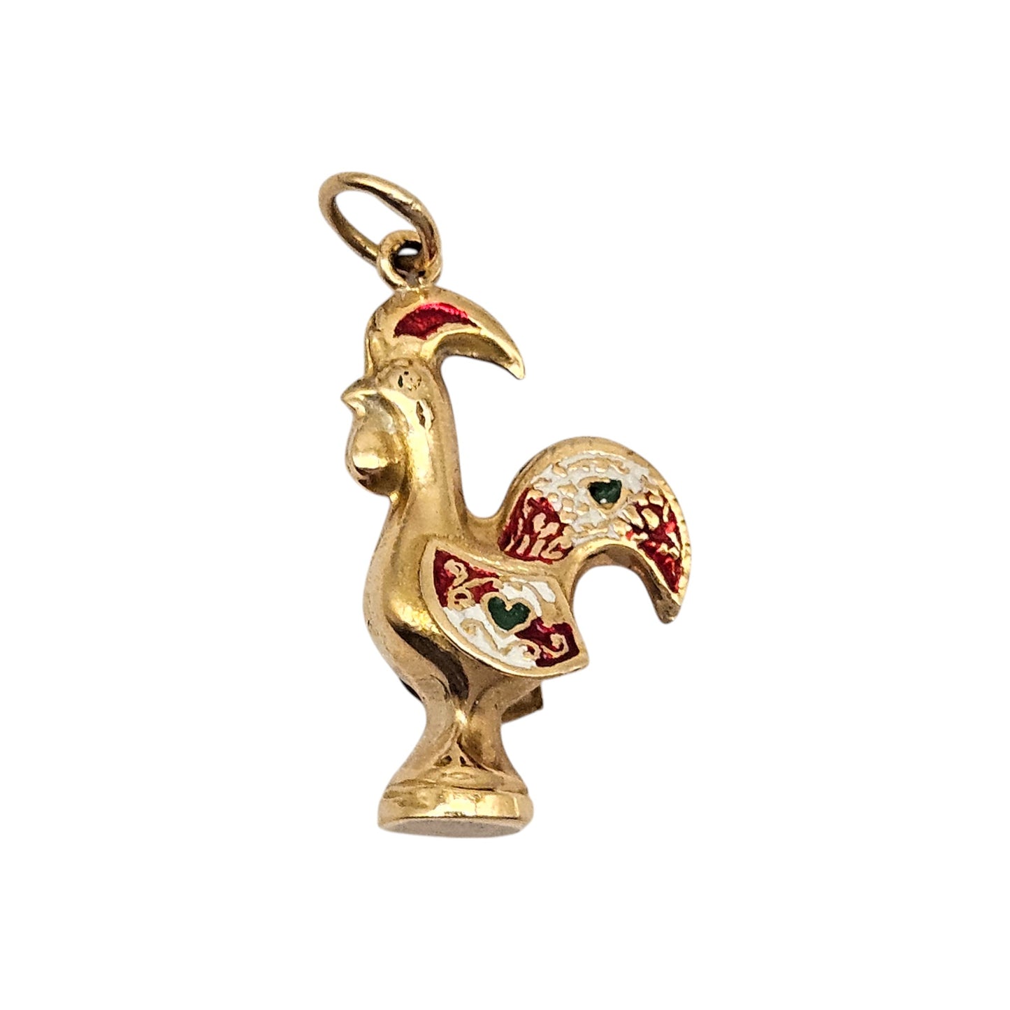 Portuguese 19ct 800 Yellow Gold & Enamel Cockerel Charm 2.2 cm 1.7 g.