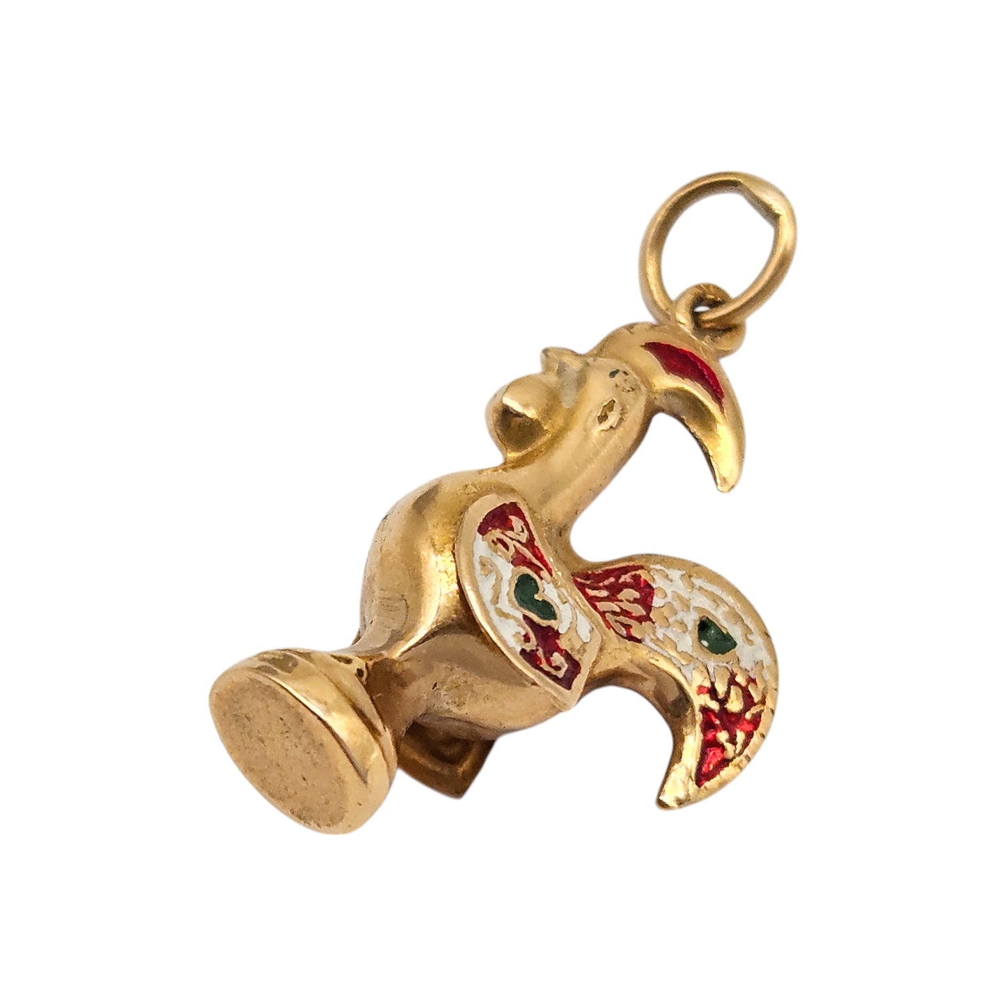 Portuguese 19ct 800 Yellow Gold & Enamel Cockerel Charm 2.2 cm 1.7 g.