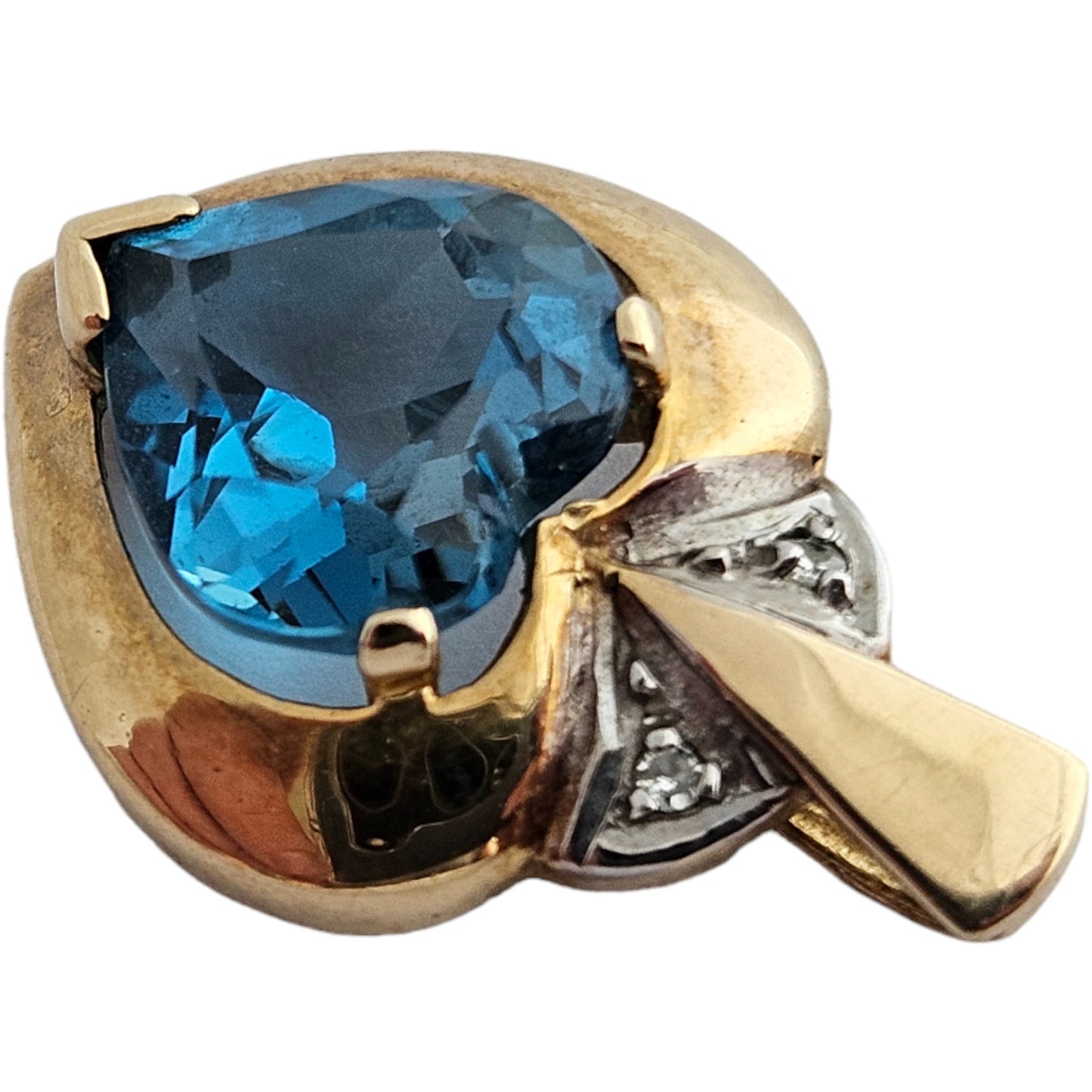 9ct 375 Yellow Gold Blue Topaz Heart Pendant 1992 L 1.7 cm 1.4 g