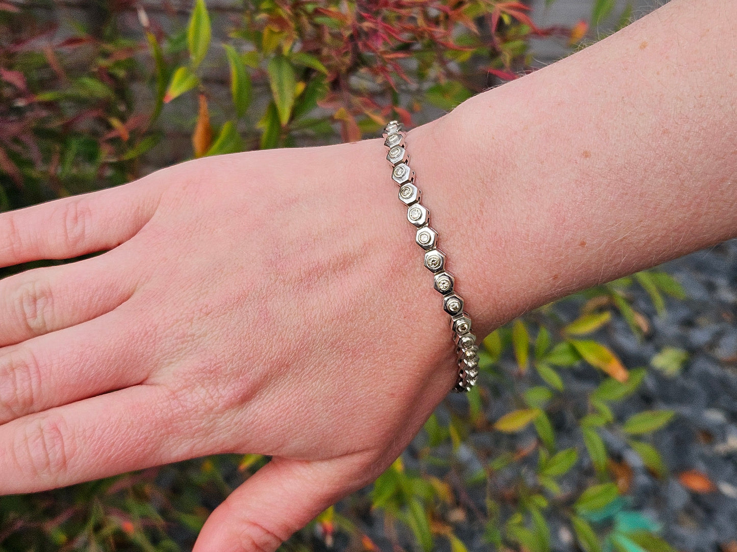 Ladies 18ct 750 White Gold Diamond Bracelet L 18.7 cm 23.3 g.
