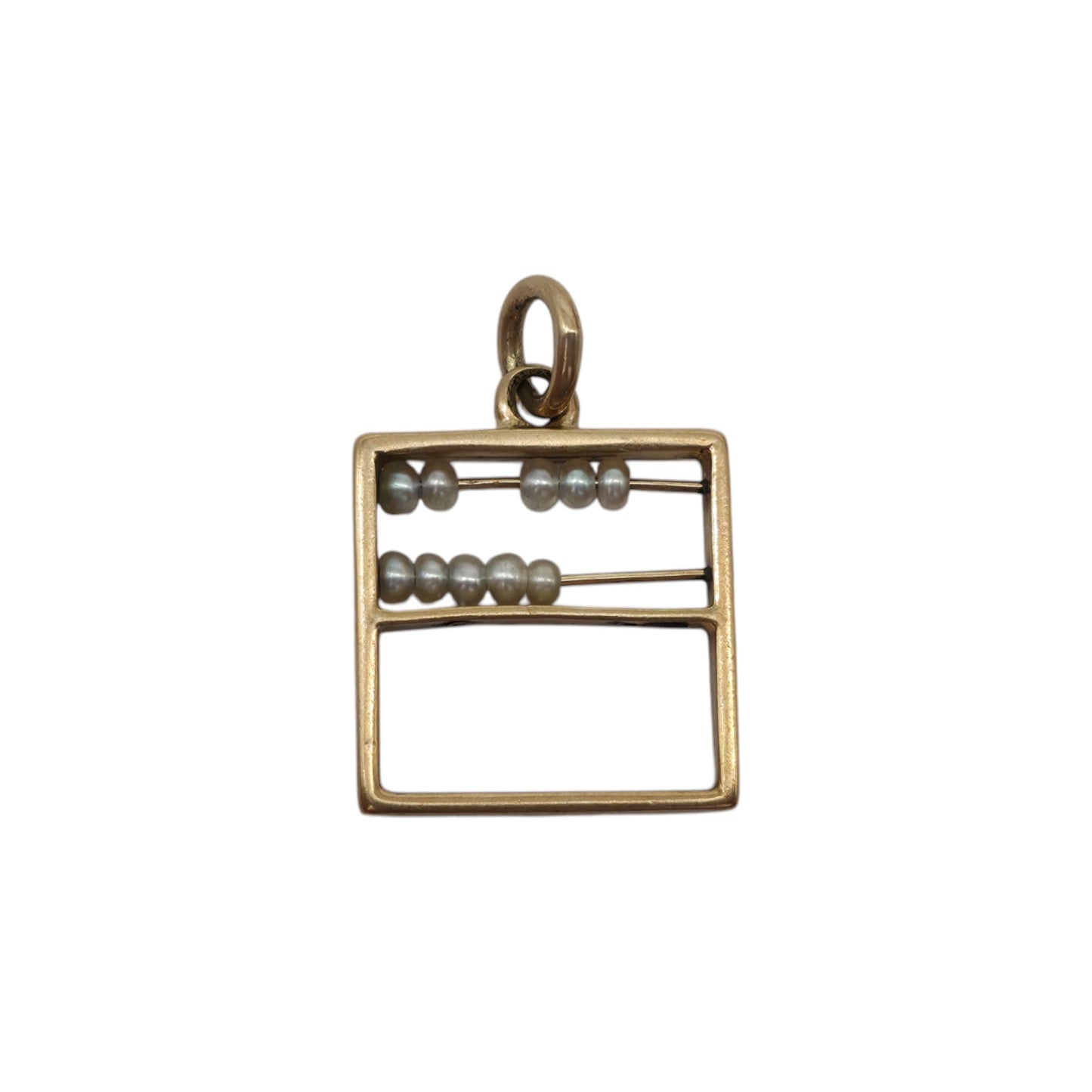 9ct 375 Yellow Gold Articulated Abacus Charm With Pearls 1972 L 1.2 cm 1.1 g.