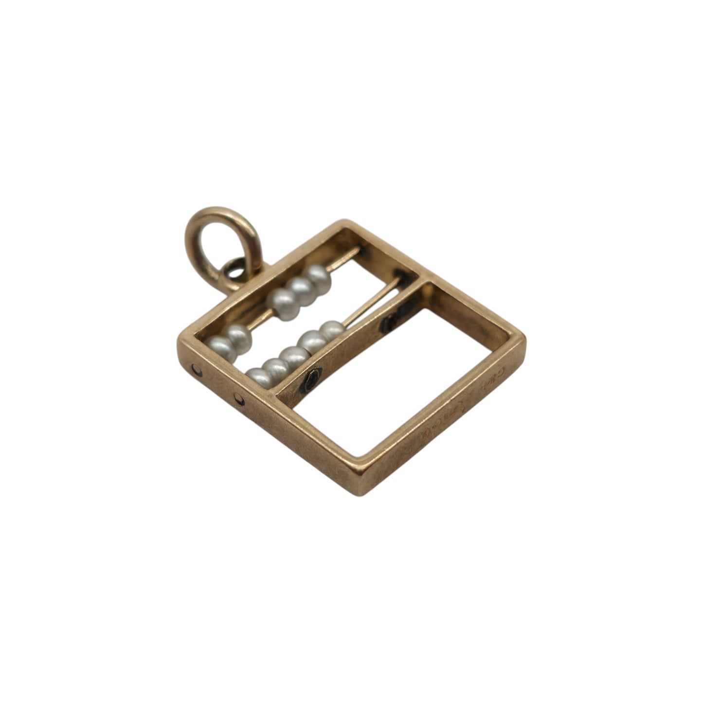 9ct 375 Yellow Gold Articulated Abacus Charm With Pearls 1972 L 1.2 cm 1.1 g.