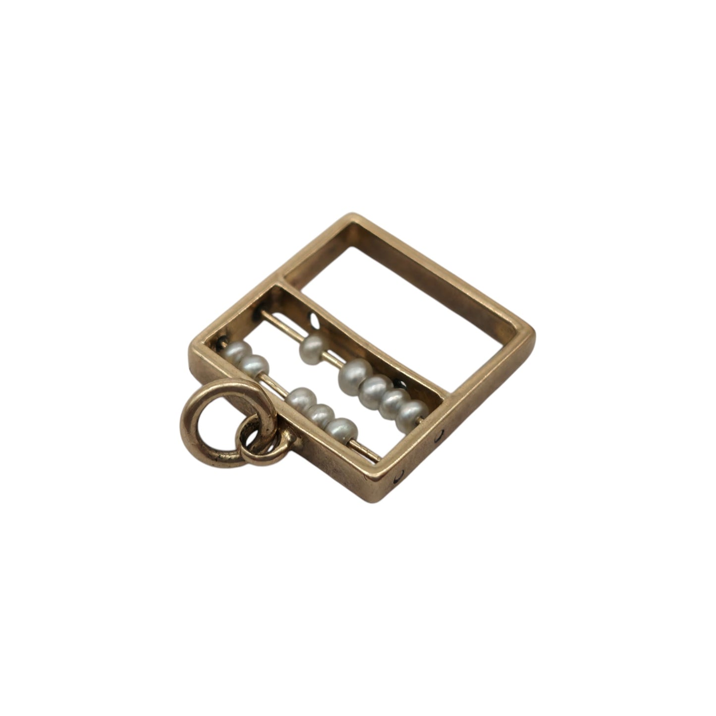 9ct 375 Yellow Gold Articulated Abacus Charm With Pearls 1972 L 1.2 cm 1.1 g.