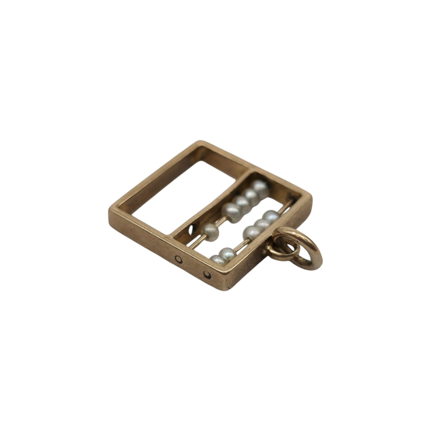 9ct 375 Yellow Gold Articulated Abacus Charm With Pearls 1972 L 1.2 cm 1.1 g.