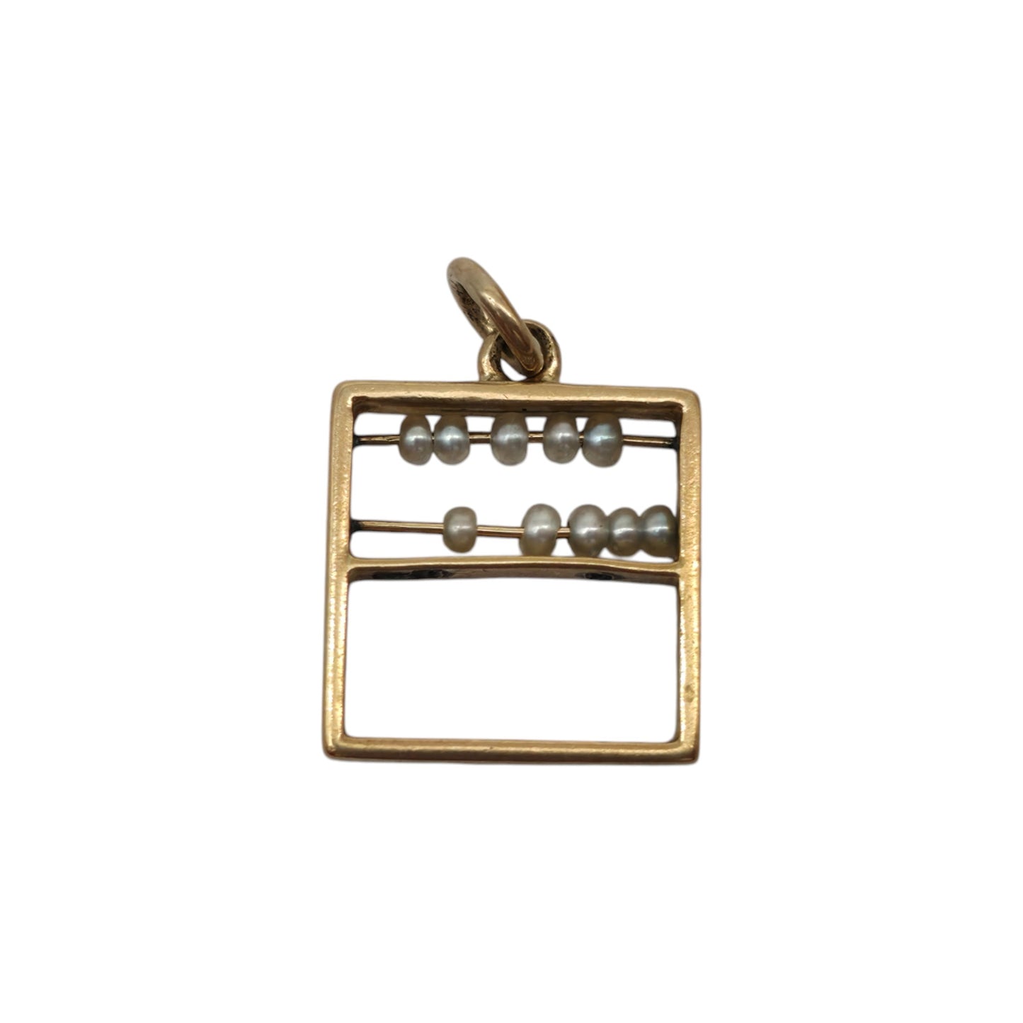 9ct 375 Yellow Gold Articulated Abacus Charm With Pearls 1972 L 1.2 cm 1.1 g.