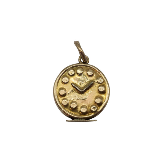 9ct 375 Yellow Gold Alarm Clock Charm 1950 L 1.2 cm 1.2 g.