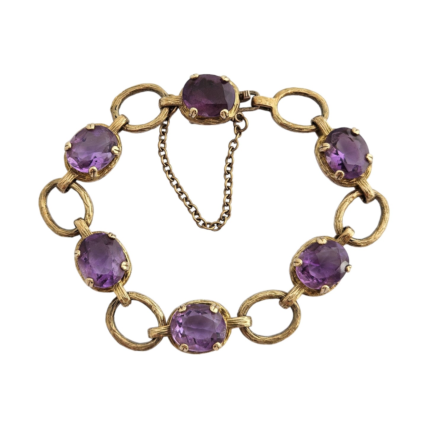 9ct 375 Yellow Gold Bracelet Set With Amethysts 1972 L 19.5 cm 23.1 g