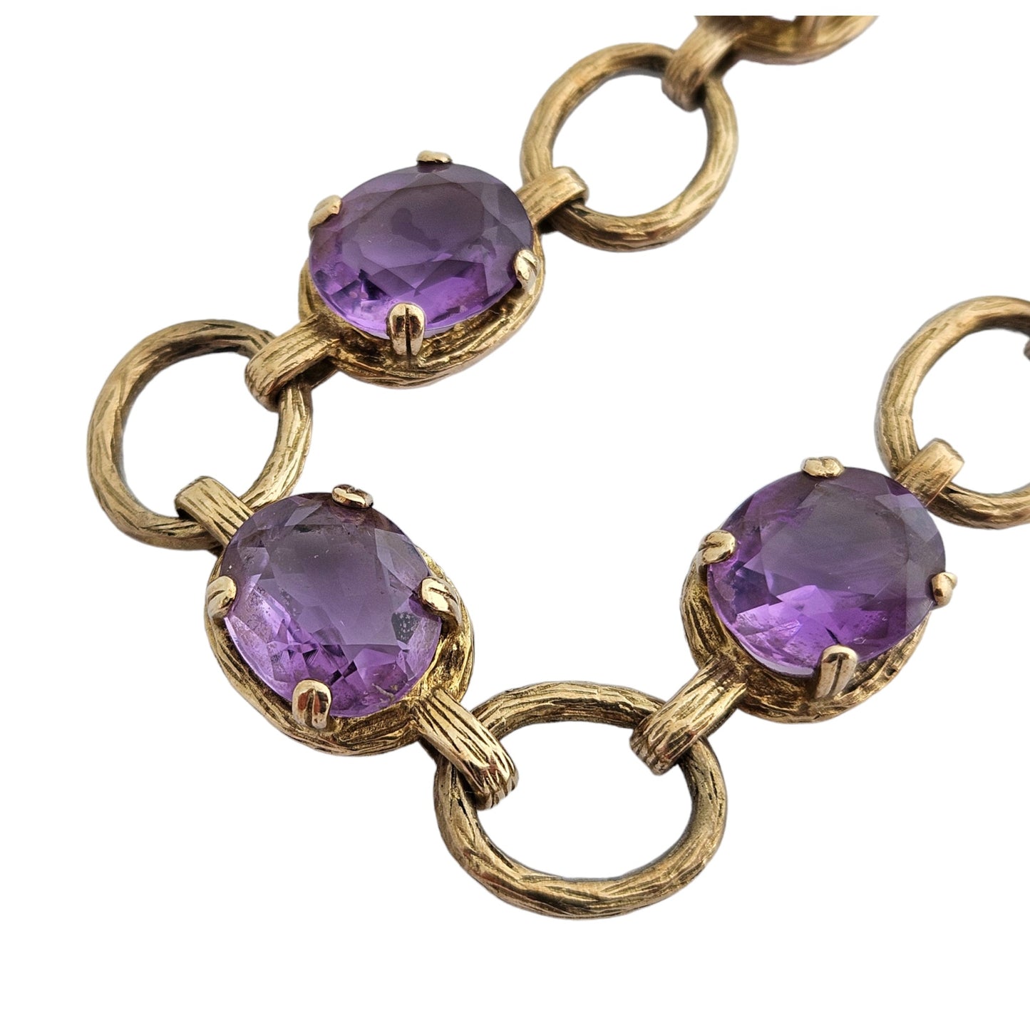 9ct 375 Yellow Gold Bracelet Set With Amethysts 1972 L 19.5 cm 23.1 g