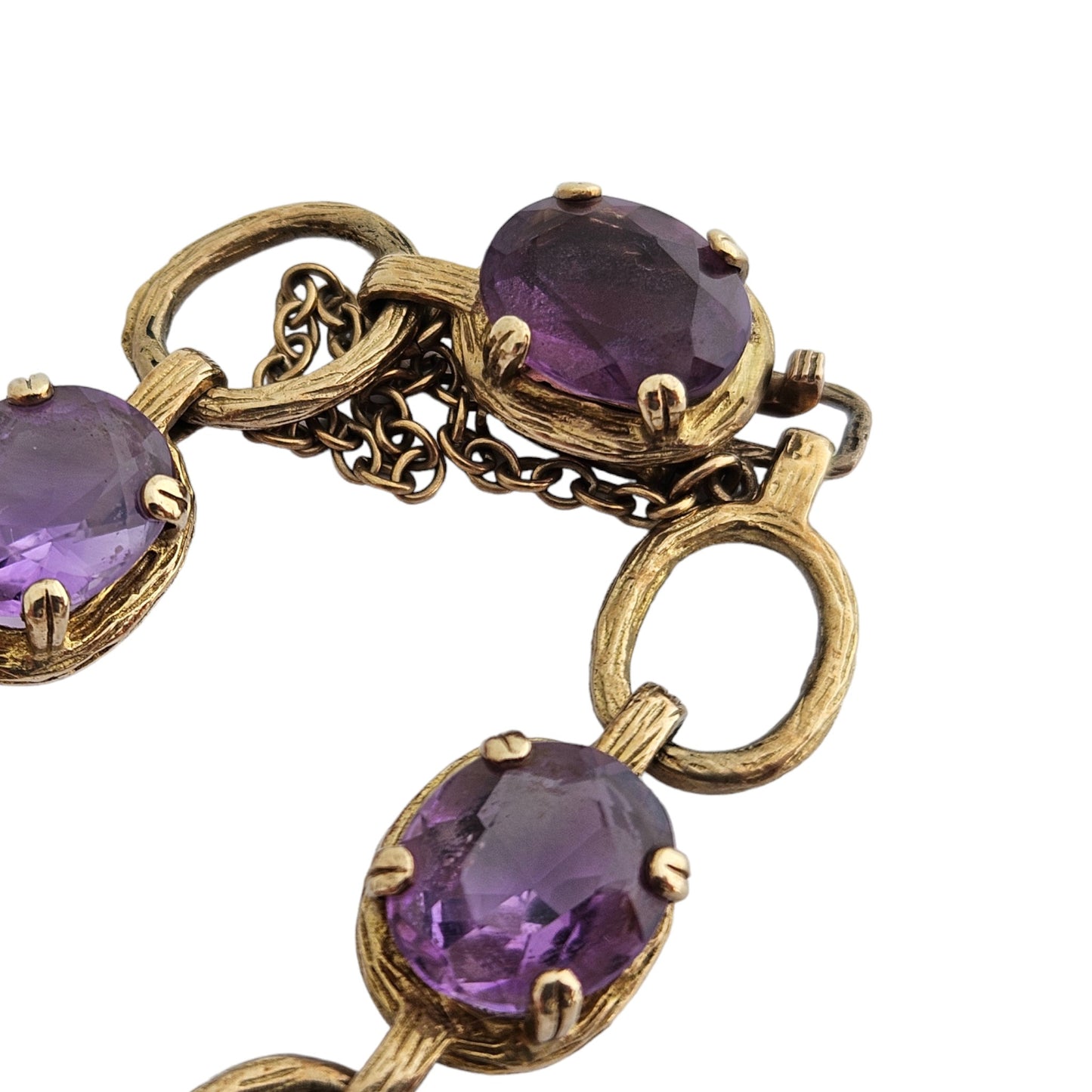 9ct 375 Yellow Gold Bracelet Set With Amethysts 1972 L 19.5 cm 23.1 g