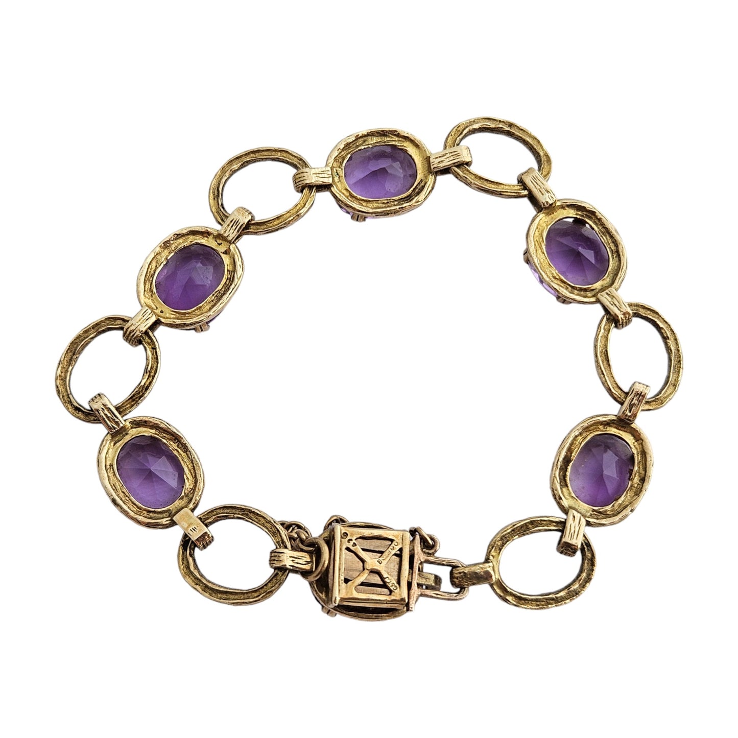 9ct 375 Yellow Gold Bracelet Set With Amethysts 1972 L 19.5 cm 23.1 g