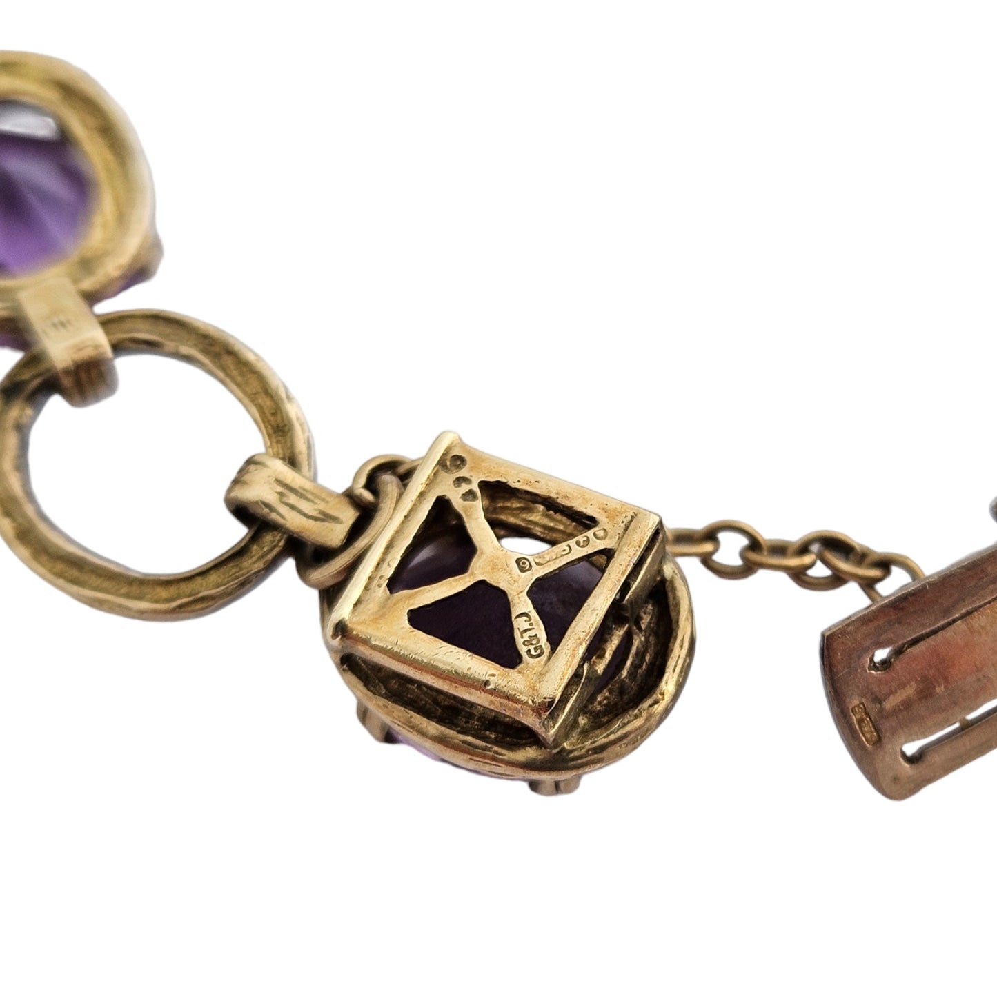 9ct 375 Yellow Gold Bracelet Set With Amethysts 1972 L 19.5 cm 23.1 g