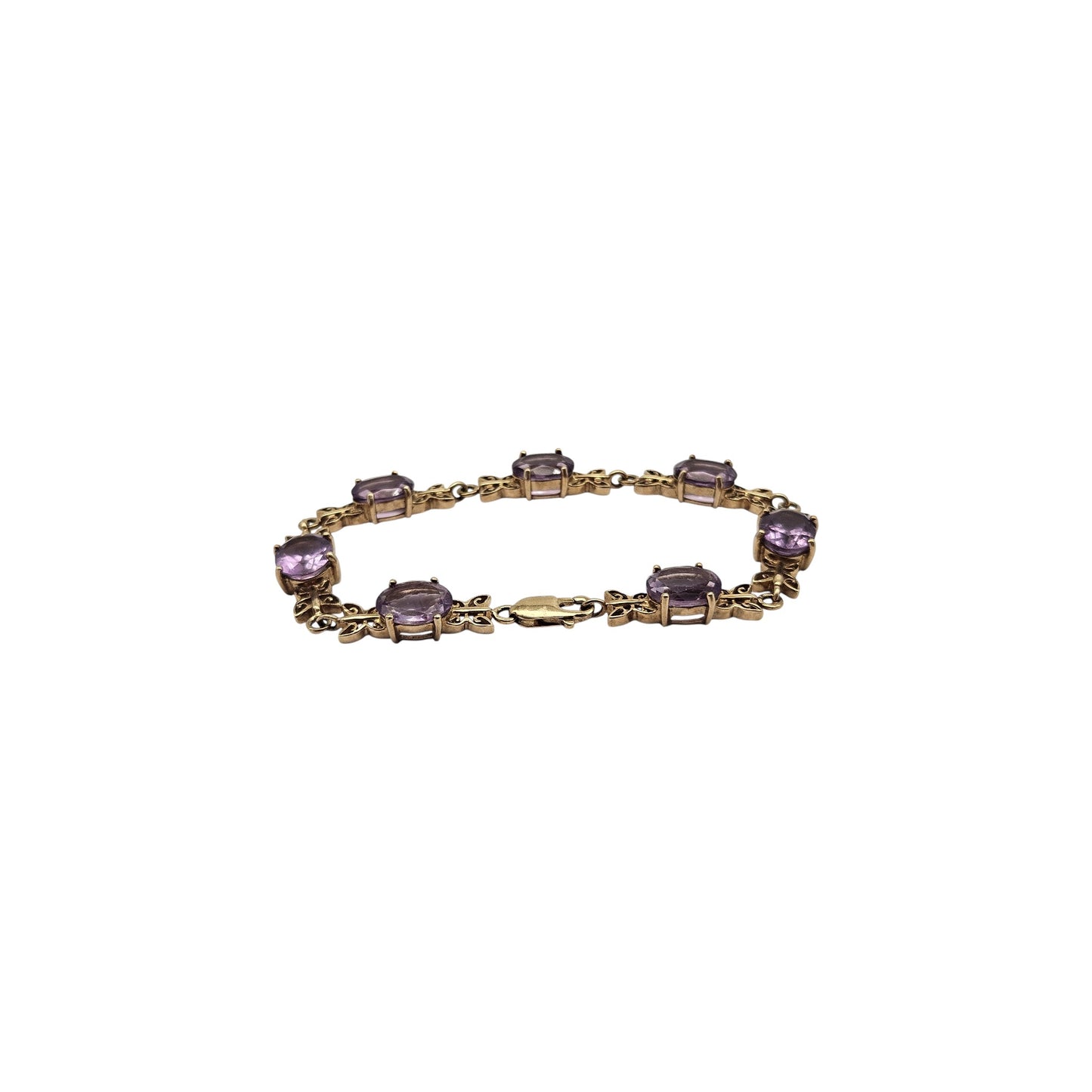9ct 375 Yellow Gold Amethyst Bracelet 2006 L 18.9 cm 12.8 g.