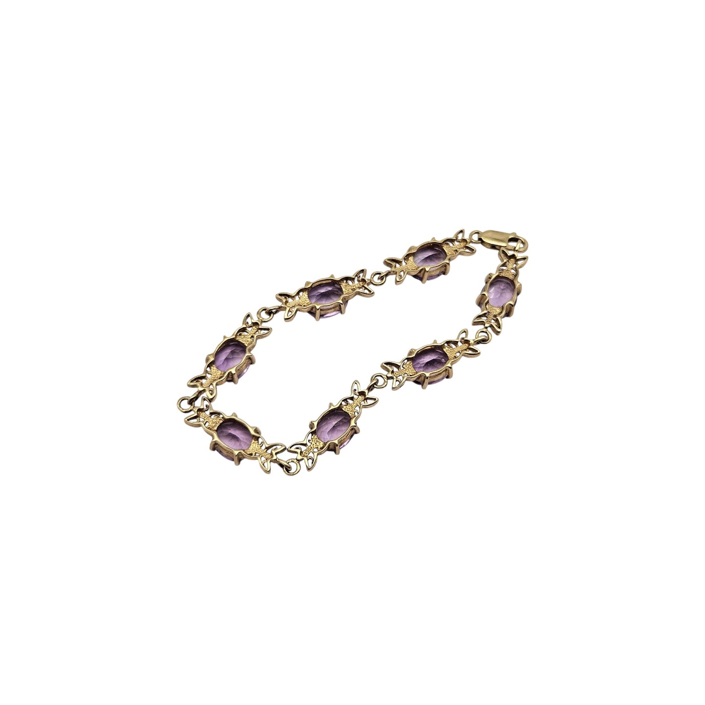 9ct 375 Yellow Gold Amethyst Bracelet 2006 L 18.9 cm 12.8 g.